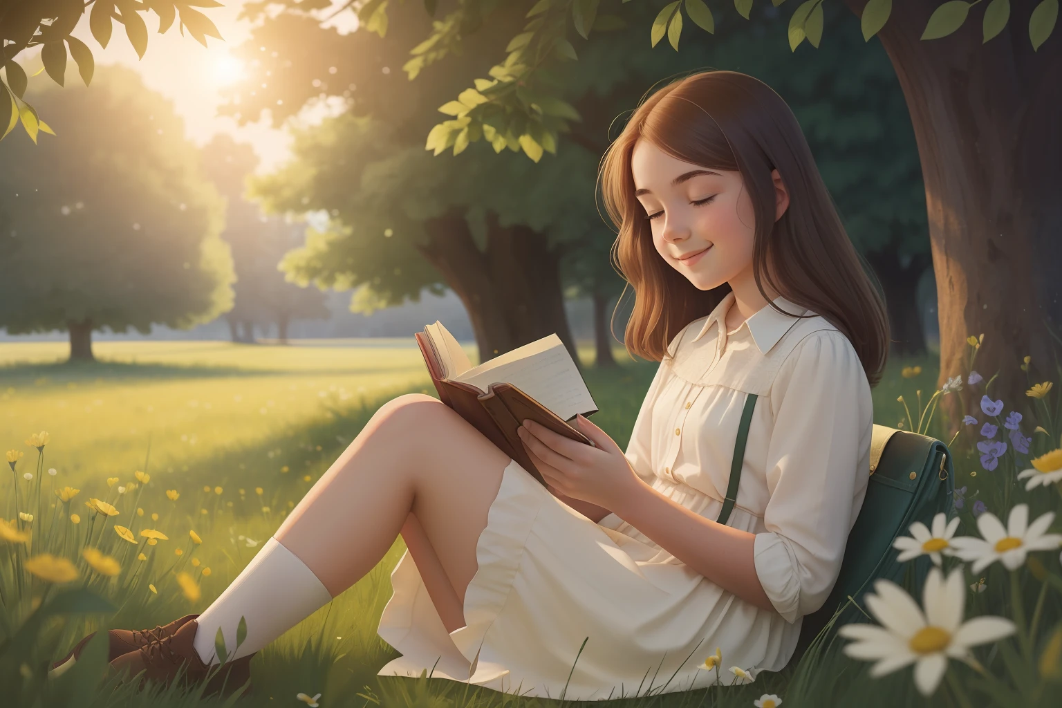 Date: 1931
Location: England
Description: A ager sits on a sunlit English meadow, engrossed in a book, her wistful smile a reflection of the world of imagination she's immersed in.