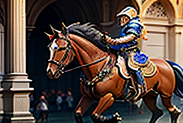 European classical style,cavalier,mighty,Heavy armor,Perfect detail,真实感,Faceless,People ride on horses,the sideview