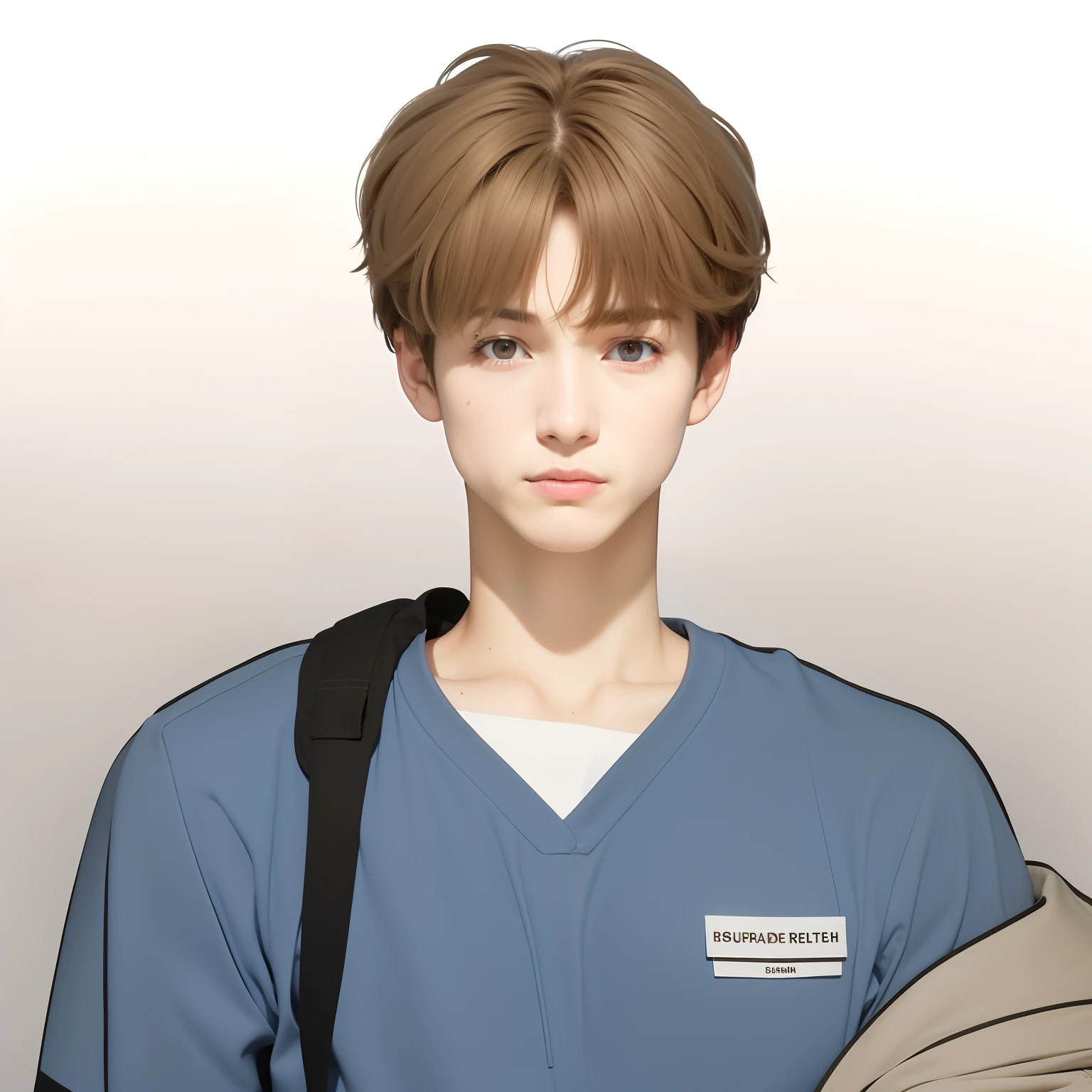 best quality, masterpiece, (realistic: 1.2), 1 boy , real life, live action, blue pants, brown hair, fitness, fit body, slim body, high definition, high quality