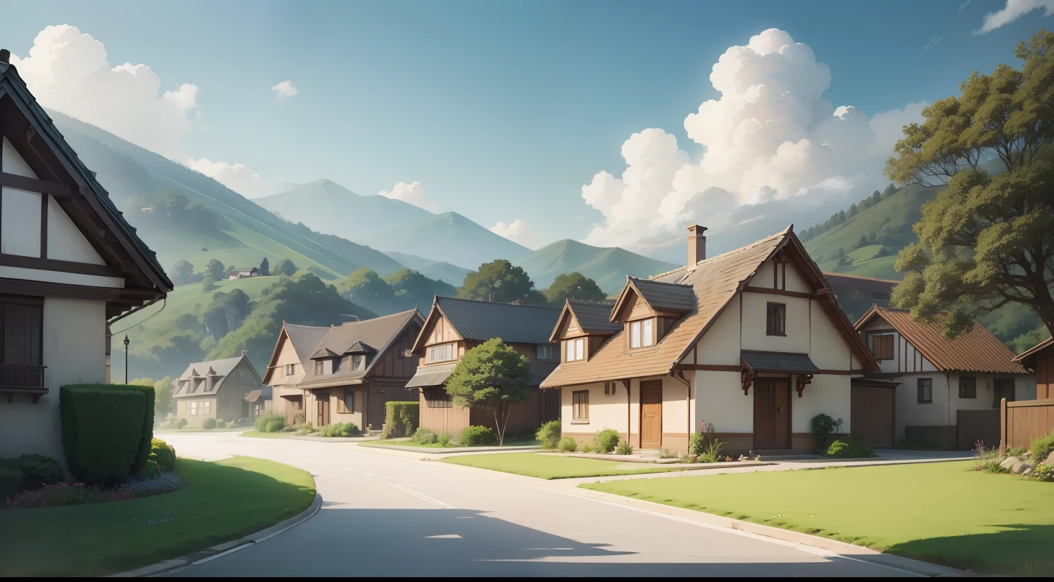 In a serene village tucked away between rolling hills and tranquil meadows, anime style