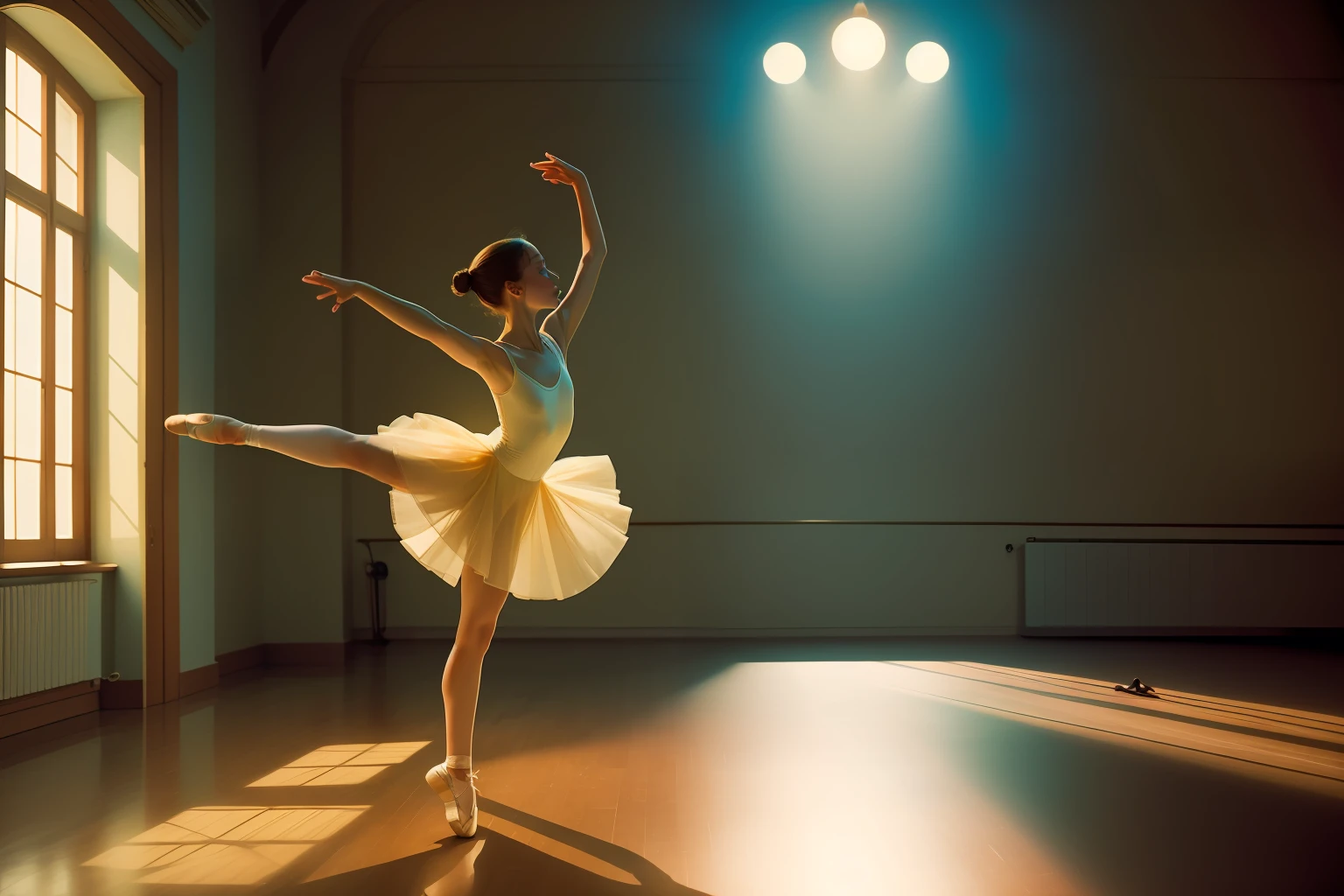 Date: 1925
Location: Russia
Description: A teenage dancer gracefully pirouettes in a sunlit Russian ballet studio, her fluid motion capturing the emotional journey of her art.