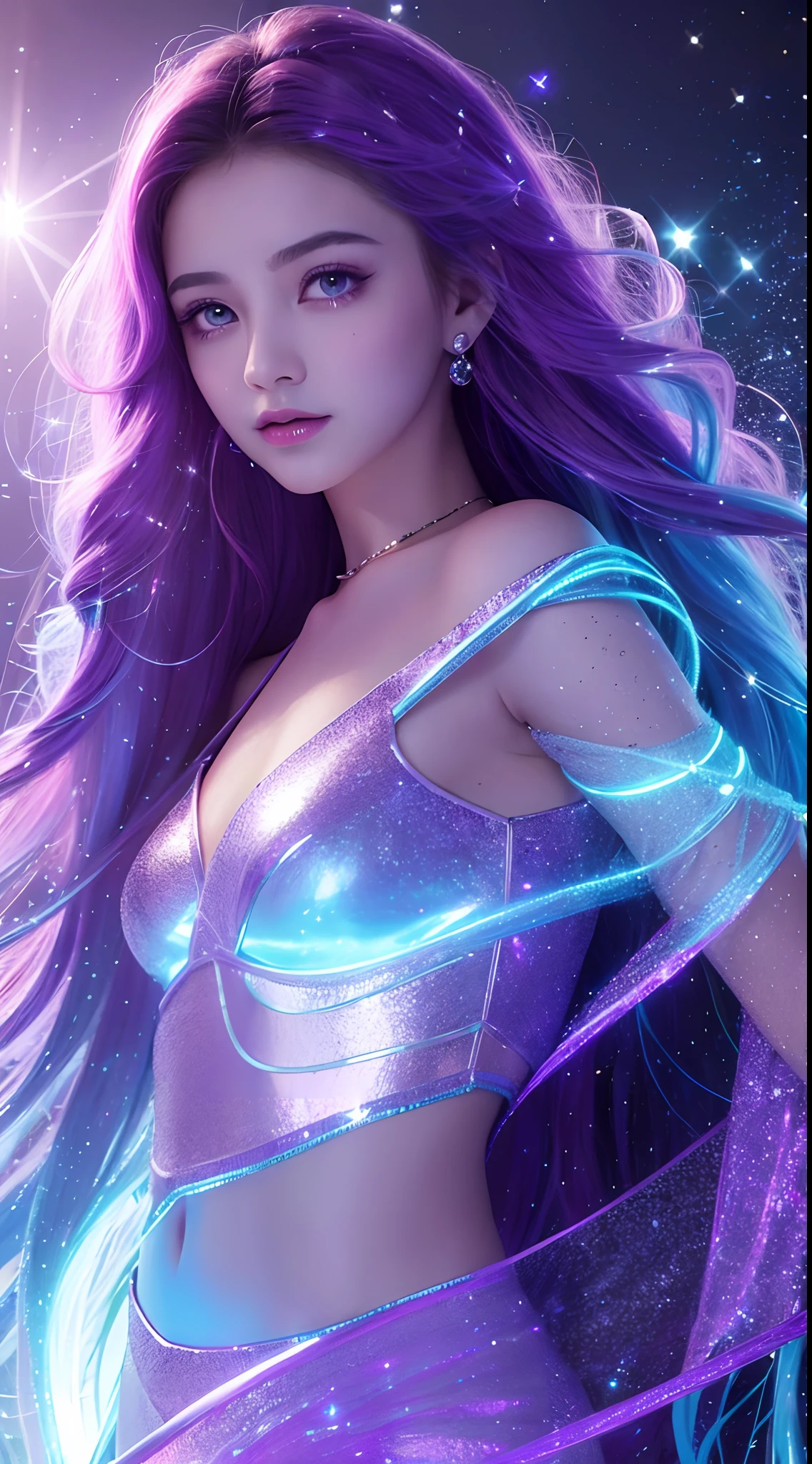 Musa, the Music Fairy of "Winx Club", Features a captivating appearance that reflects his vibrant personality and deep connection to music. His face has delicate and expressive features, with a slightly rounded shape that highlights your prominent cheekbones. Her large, almond-shaped eyes are a deep dark blue., transmitindo uma mistura de vivacidade e sensibilidade. His eyebrows are thin and well delineated, adding a touch of elegance to your appearance.
Your hair is one of your most distinctive features, sendo longo e de um azul escuro vibrante. Musa frequentemente estiliza seu cabelo em diferentes formas, como um rabo de cavalo alto, braids or buns, always maintaining its modern and dynamic look. Em algumas temporadas, ela experimenta cortes diferentes, mas o tom azul intenso permanece constante. Seu cabelo liso e brilhante reflete sua energia e dinamismo.
Musa's skin is clear and smooth, with a slightly pale tone that further highlights your facial features and expressive eyes. of medium height, she has a slim and athletic body, o que combina com sua postura confiante e graciosa. This posture reflects not only your self-confidence, but also his determination and passion for music.
Musa adota um estilo de vestir casual e moderno, muitas vezes inspirado por elementos musicais. Seu guarda-roupa inclui tops, pants and skirts in vibrant colors like blue, roxo e vermelho, frequentemente decorados com estampas de notas musicais ou instrumentos. Ela complementa seu visual com maquiagem leve, destacando seus olhos com sombras em tons de azul ou roxo e batons suaves. Muse also loves accessories that reflect her unique style., como tiaras, fitas, presilhas, fones de ouvido estilizados, grandes brincos e pulseiras. Your appearance is a perfect reflection of your artistic and passionate personality, combining elegance, energia e estilo moderno.