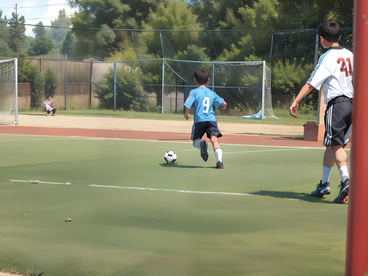 A boy playing soccer,soccer court