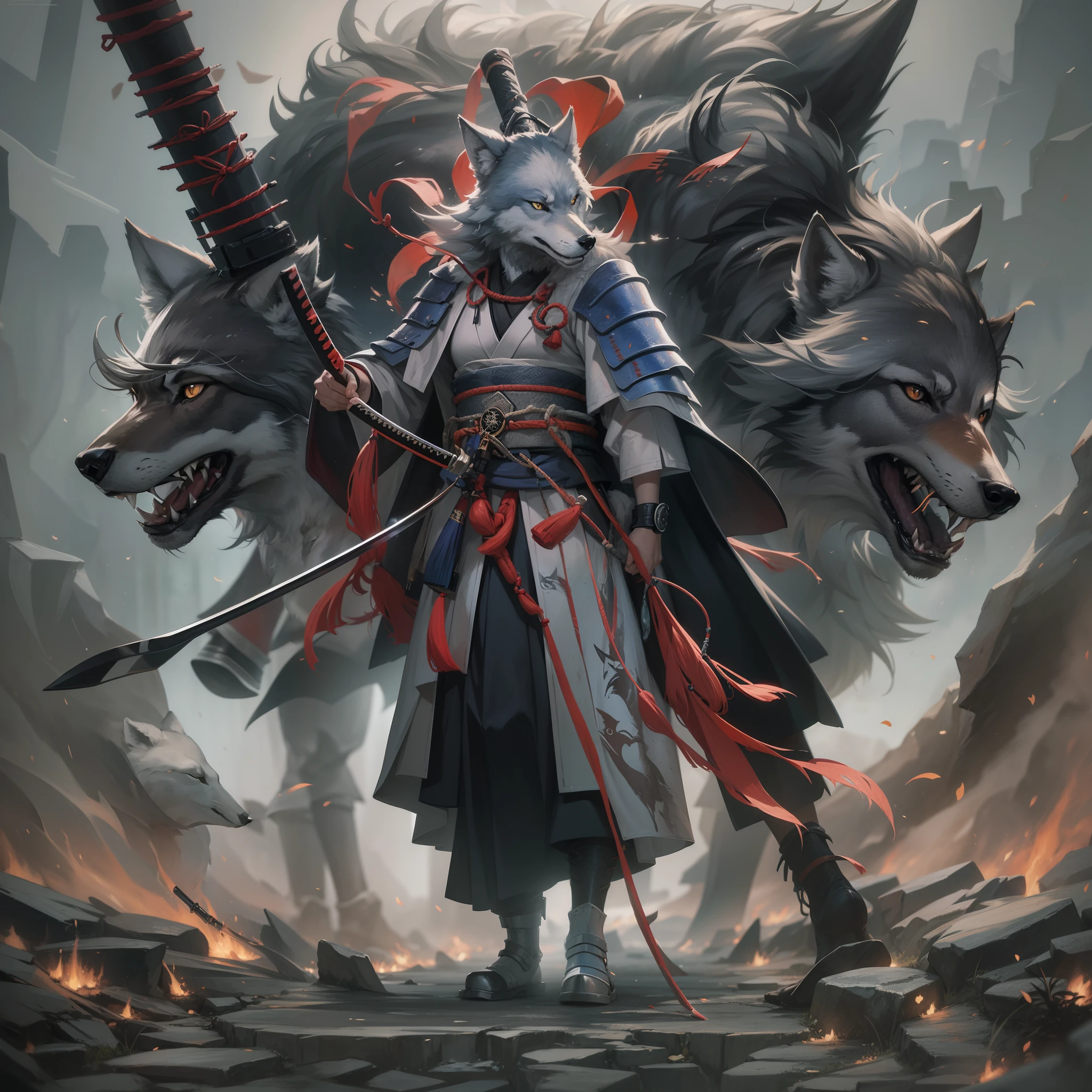 wolf samurai, a future-oriented movie, detailed painting