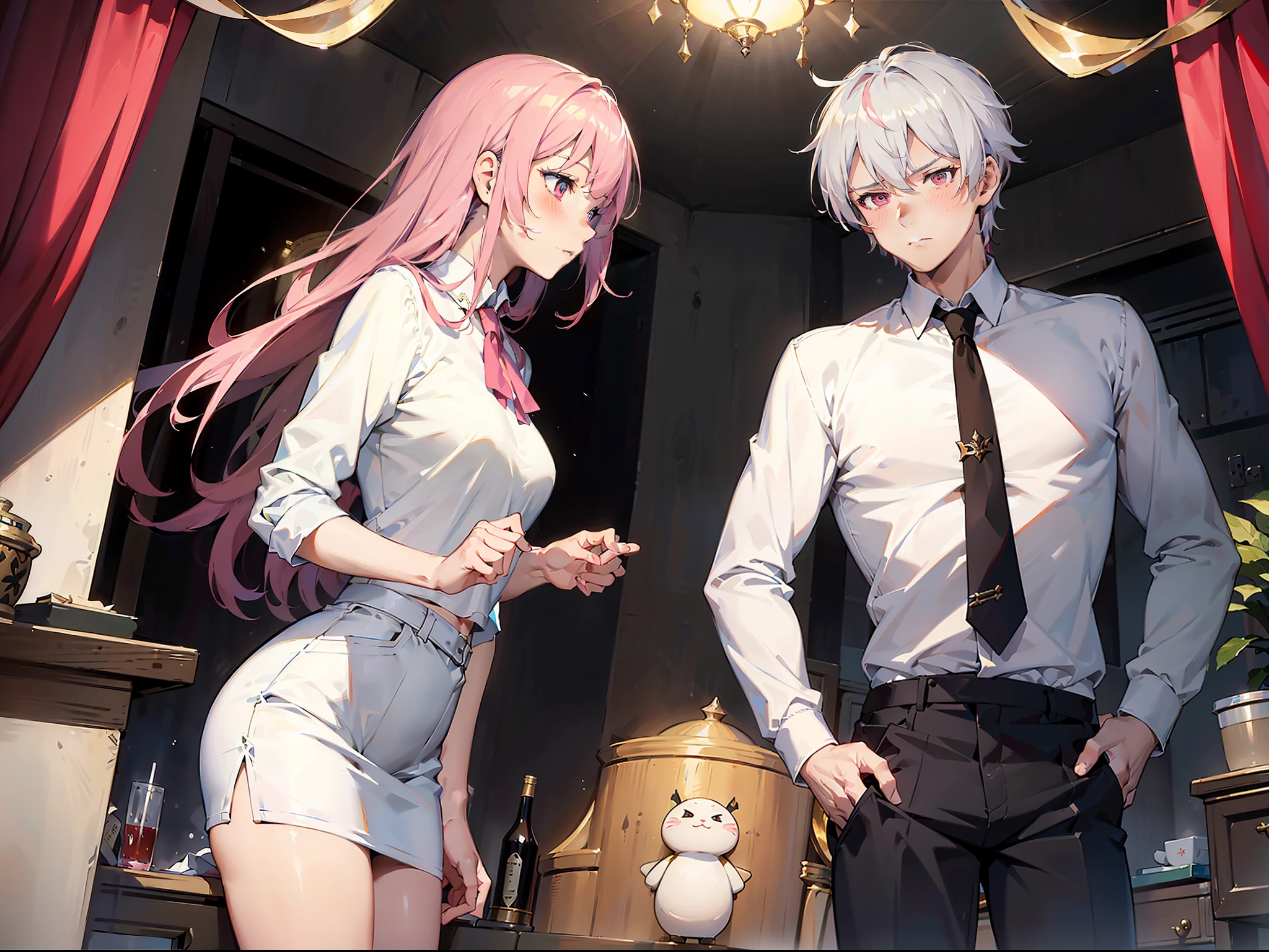 Prompt generation:
Character 1: "(((Best quality))),(((Ultra detailed))),(((Masterpiece))),illustration,"1boy, Handsome, with short white hair, Chiseled facial features, Expression of distress, Blushing and shy, with short white hair, Attractive appearance, Black casual wear, Simple and stylish, In university dormitories, Valentine's Day atmosphere, Dialogue with Gawain.
Character 2: "(((Best quality))),(((Ultra detailed))),(((Masterpiece))),illustration,"1girll, Beautiful and cute, Long straight pink hair, Expressions of surprise and anger, Pink Long Hair, wide-eyed, Blushing, Wearing a pink school uniform, In a corner or room on campus, making a phone call.
About the scene where I had a conversation with my mother,I'll create the corresponding prompt for you:
Scenes: "(((Best quality))),(((Ultra detailed))),(((Masterpiece))),illustration," My conversation with my mom.