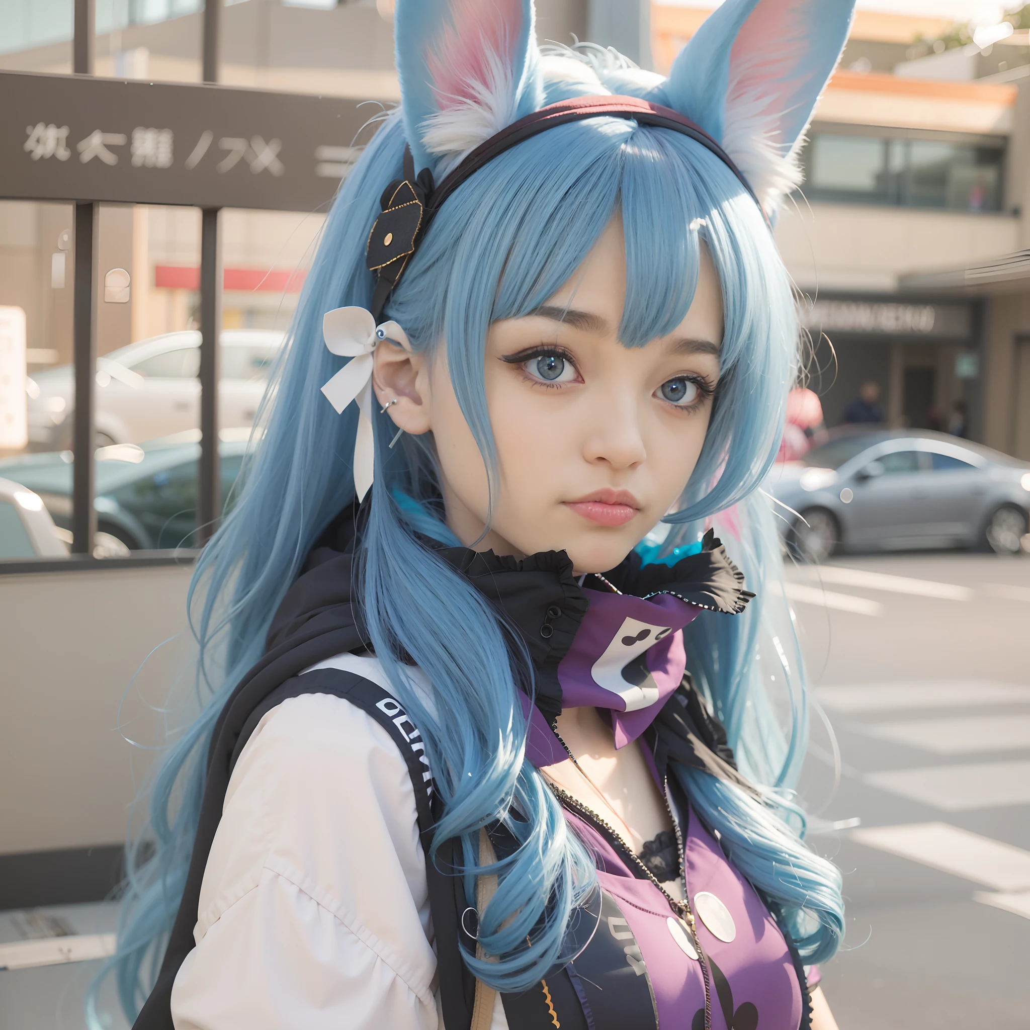 Aravi with blue hair and ears and a black vest, Anime girl in real life, Anime girl cosplay, Anime style mixed with Fujifilm, anime girl with cat ears, Anime cosplay, very beautiful cute catgirl, anime-inspired, beautiful anime catgirl, Girl with cat ears, Very beautiful anime cat girl, beautiful young catgirl, hyper realistic anime, Attractive cat girl