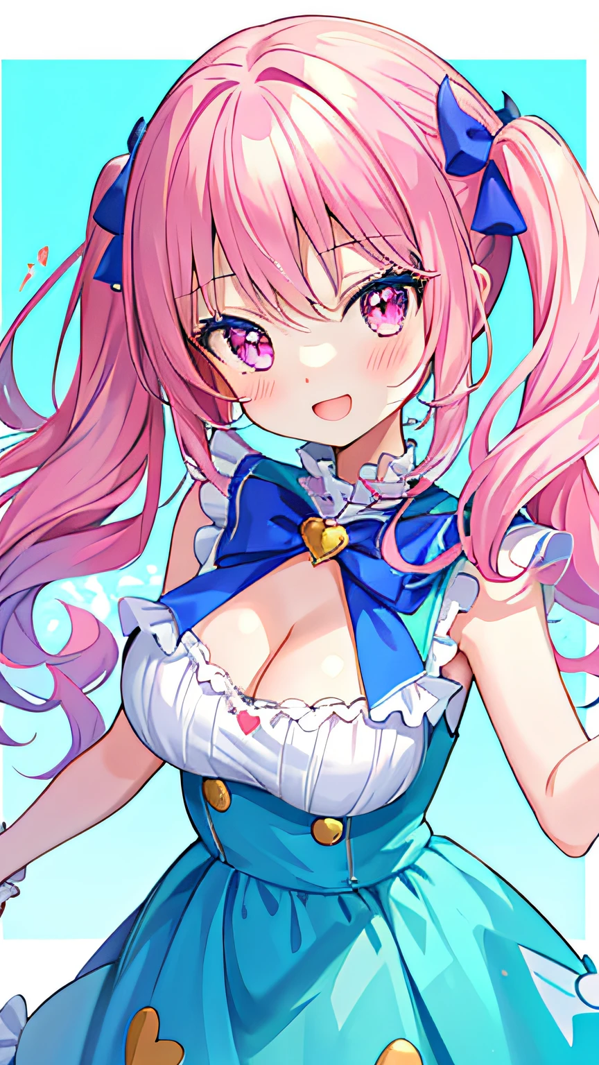 Masterpiece, (1girll), heartthrob, closeup cleavage, Big eyes, kawaiitech, kawaii, Pastel colors, Best quality, cheerfulness, Symmetrical, Tilted head