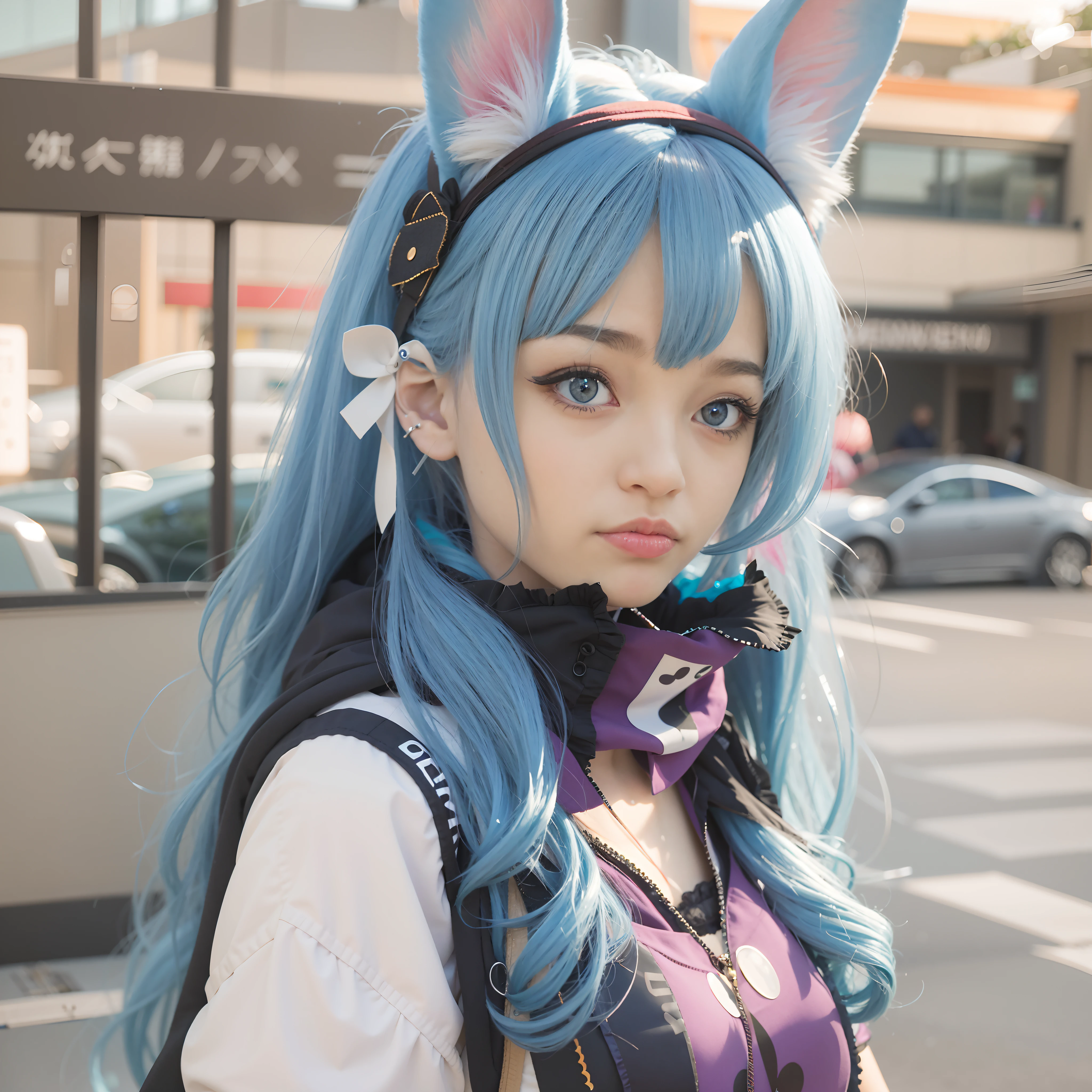 Aravi with blue hair and ears and a black vest, Anime girl in real life, Anime girl cosplay, Anime style mixed with Fujifilm, anime girl with cat ears, Anime cosplay, very beautiful cute catgirl, anime-inspired, beautiful anime catgirl, Girl with cat ears, Very beautiful anime cat girl, beautiful young catgirl, hyper realistic anime, Attractive cat girl
