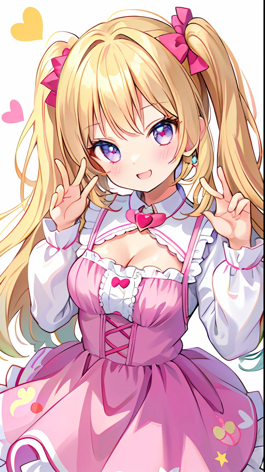 Masterpiece, (1girll), heartthrob, Dress with a collar，closeup cleavage, Big eyes, kawaiitech, kawaii, Pastel colors, Best quality, cheerfulness, Symmetrical, Tilted head