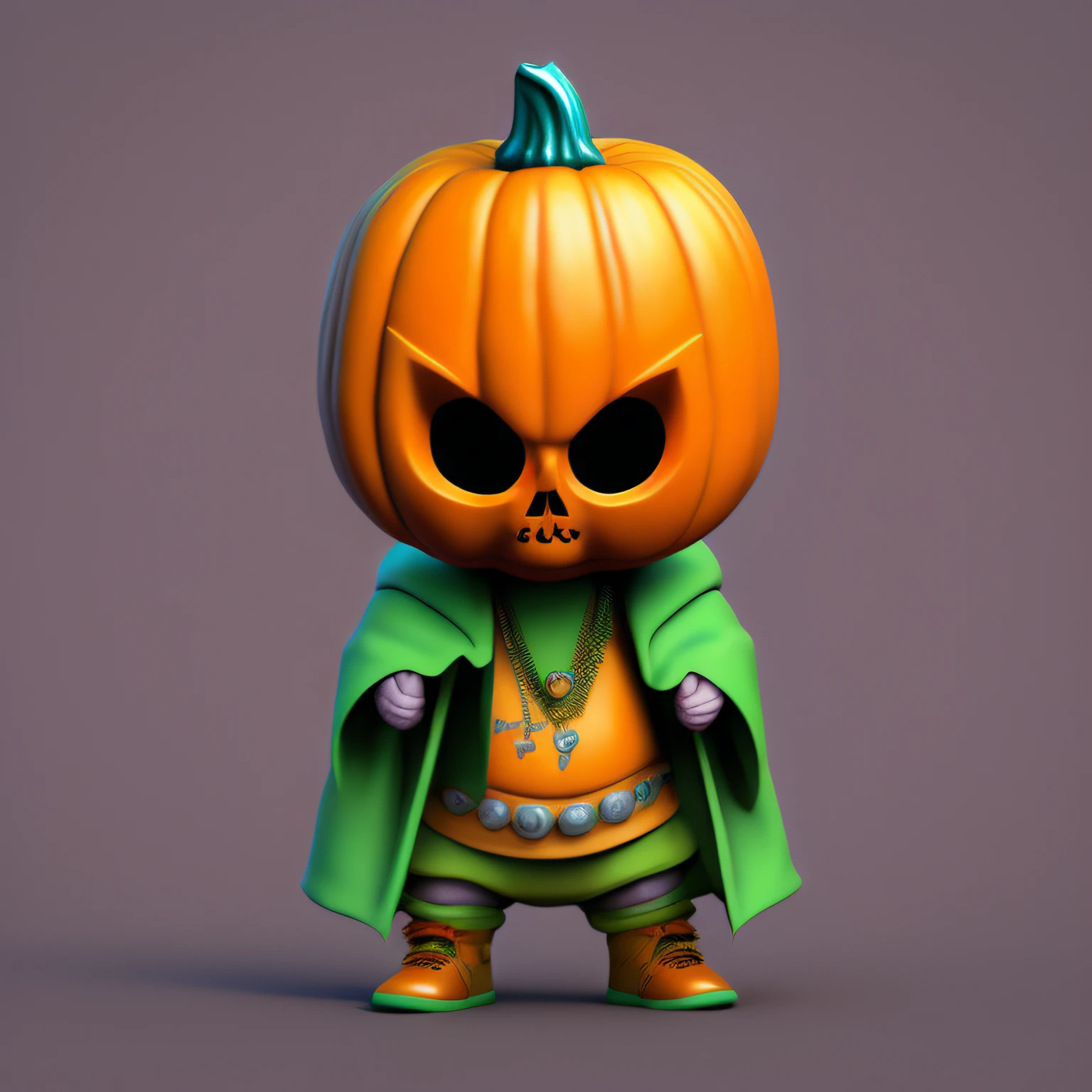 fun00d, skull, chibi, Chinook, Magnificent, A colorful and vibrant design featuring a pumpkin with a skull face, depicted with a big cheerful smile., detailed, cbzbb style, trending on arstation, digital art