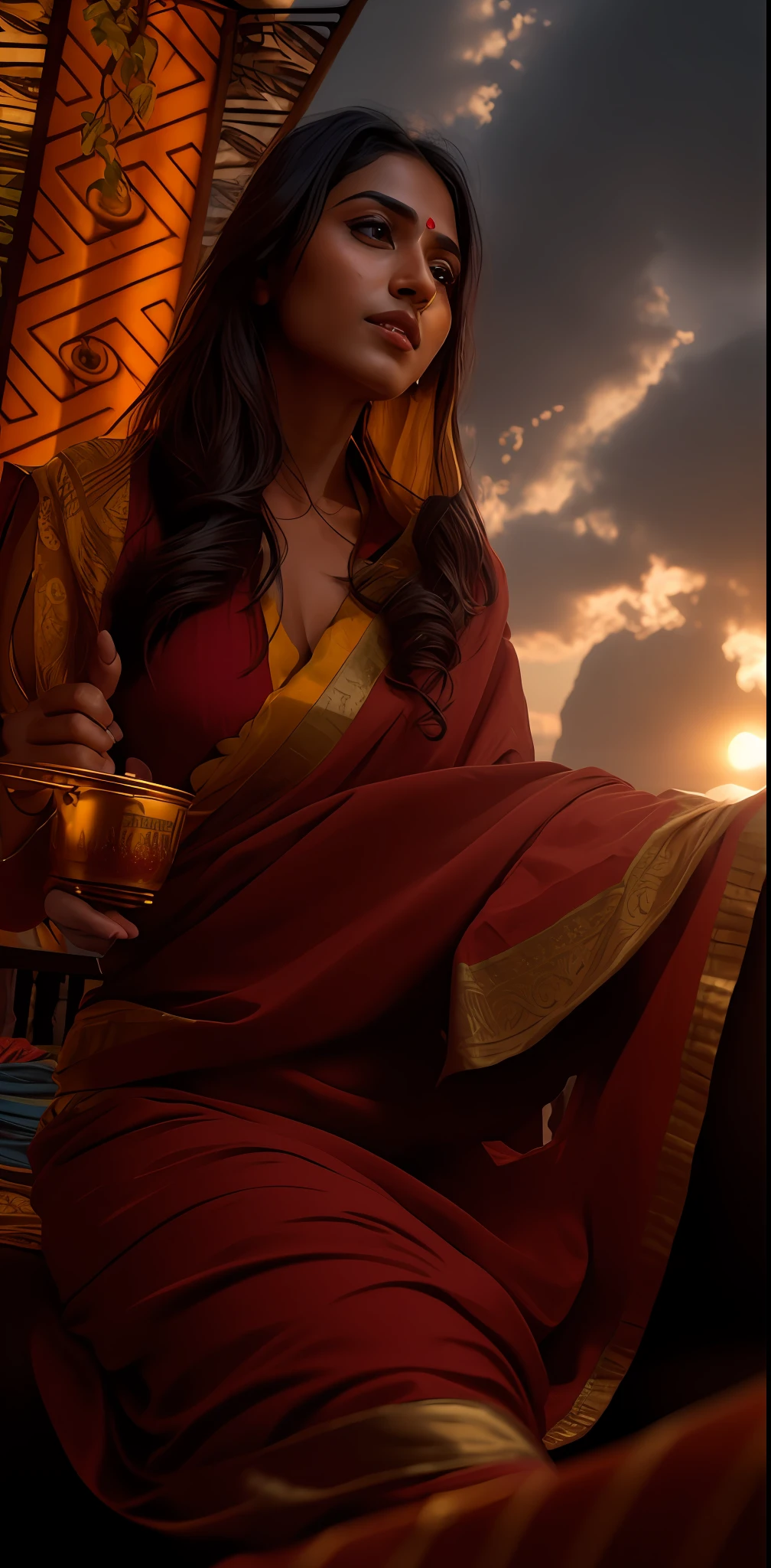 beautiful Indian girl, in a Indian traditional suit salwar outfit, outside sitting of the sofa ((slim, petite)), photorealistic, photo, masterpiece, realistic, realism, photorealism, high contrast, photorealistic digital art trending on Artstation 8k HD high definition detailed realistic, detailed, skin texture, hyper detailed, realistic skin texture, armature, best quality, ultra high res, (photorealistic:1.4),, high resolution, detailed, raw photo, sharp re, by lee jeffries nikon d850 film stock photograph 4 kodak portra 400 camera f1.6 lens rich colors hyper realistic lifelike texture dramatic lighting unrealengine trending on artstation cinestill 800,sunset,moody colour