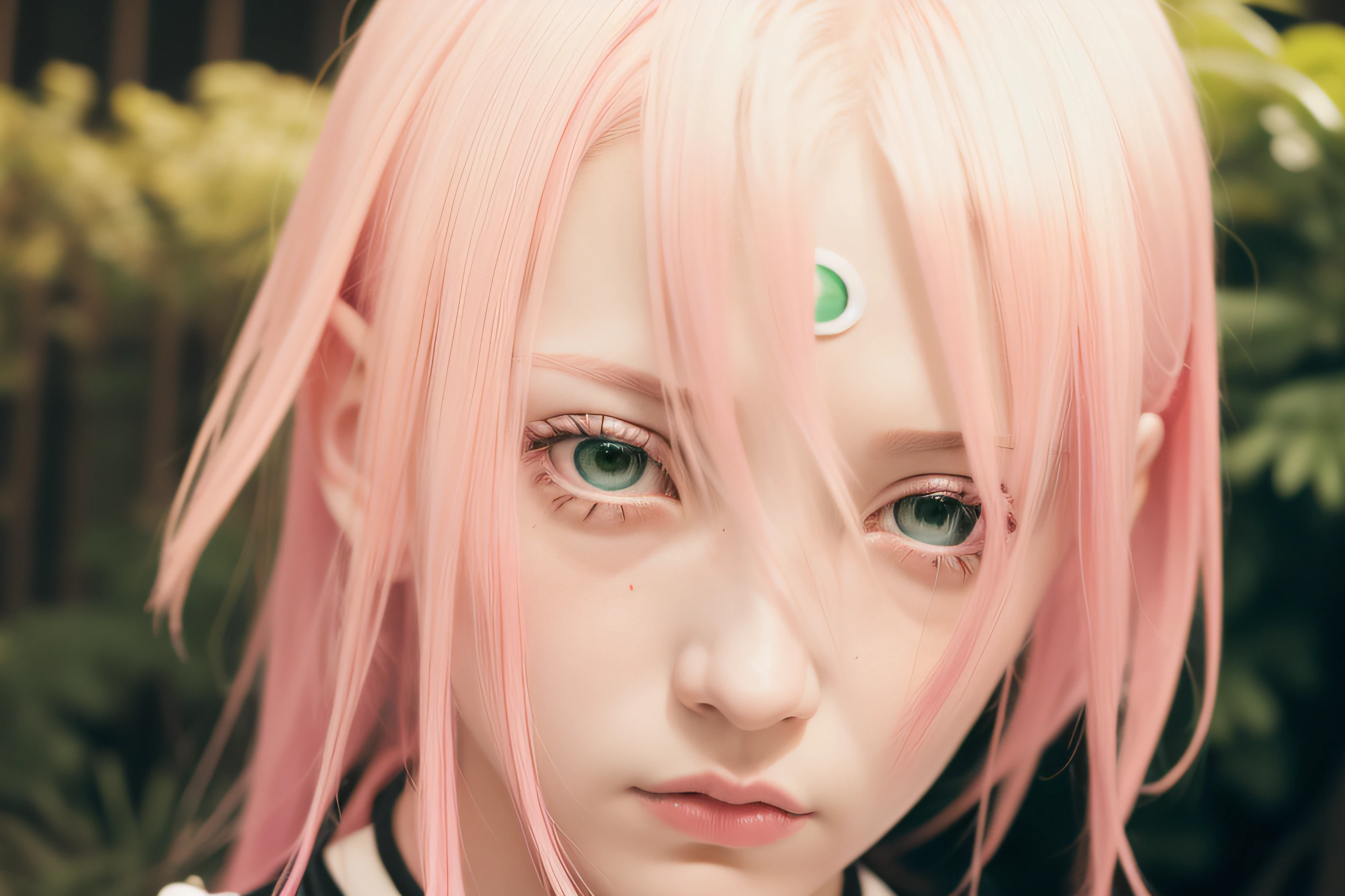 sakura haruno, green eye, red shirt, crying, pink hair