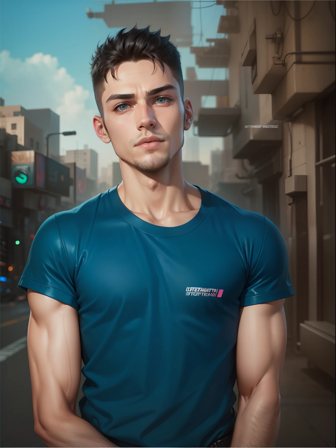 beautifull young stud, 28 years old, wearing wet (thong), (massive bulge), hiking, body hair, sweat, backpack, intricate, perfect body, art, masterpiece, youthfull face, full of energy, athletic, buzzcut, hairy chest, full body picture