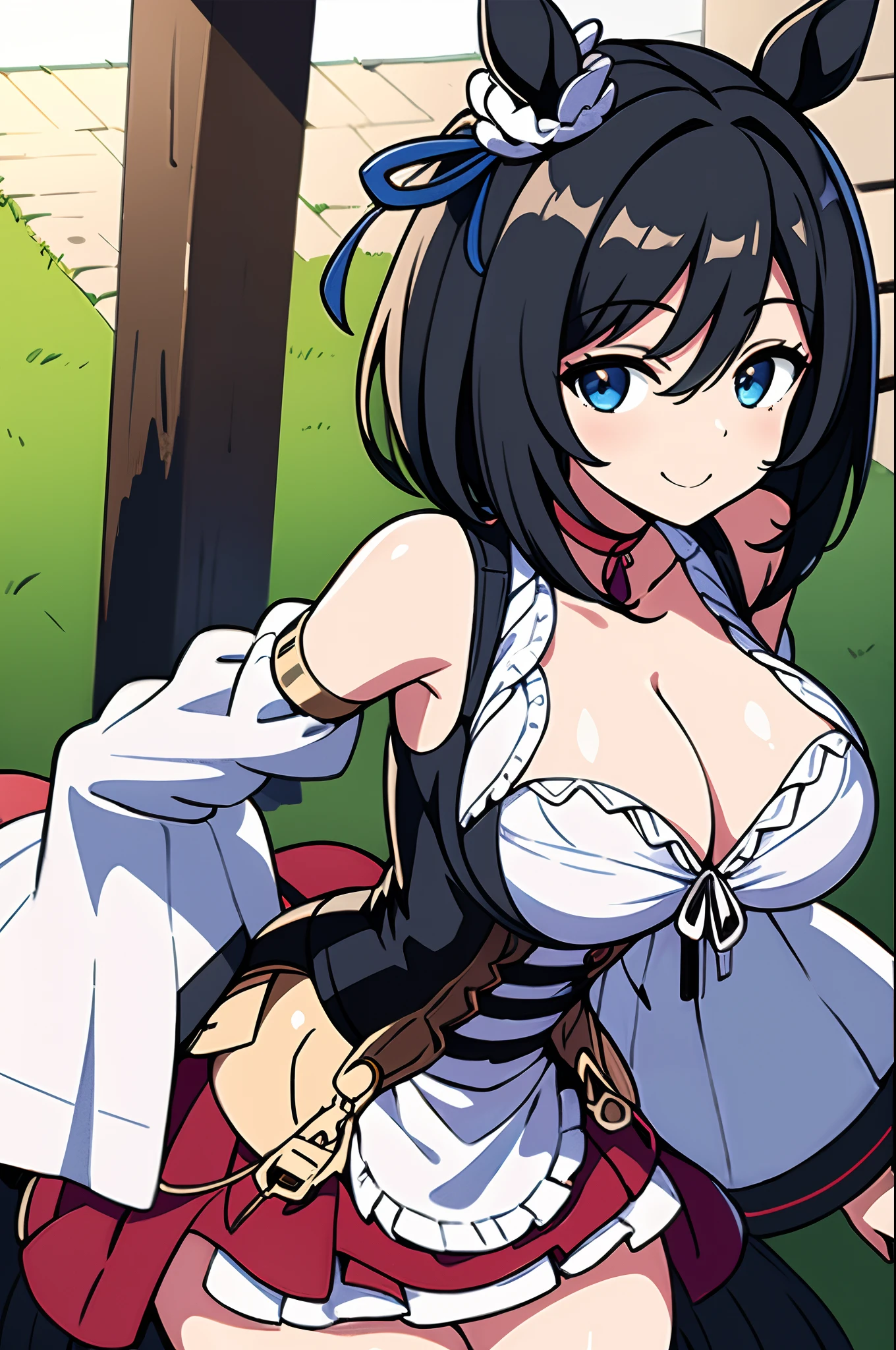 ​masterpiece, top-quality, Hi-Res,1 girl in、(Colossal tits:1.3)、Wide waist、(thighs thighs thighs thighs:1.1)、cleavage of the breast、EishinFlash,a smile