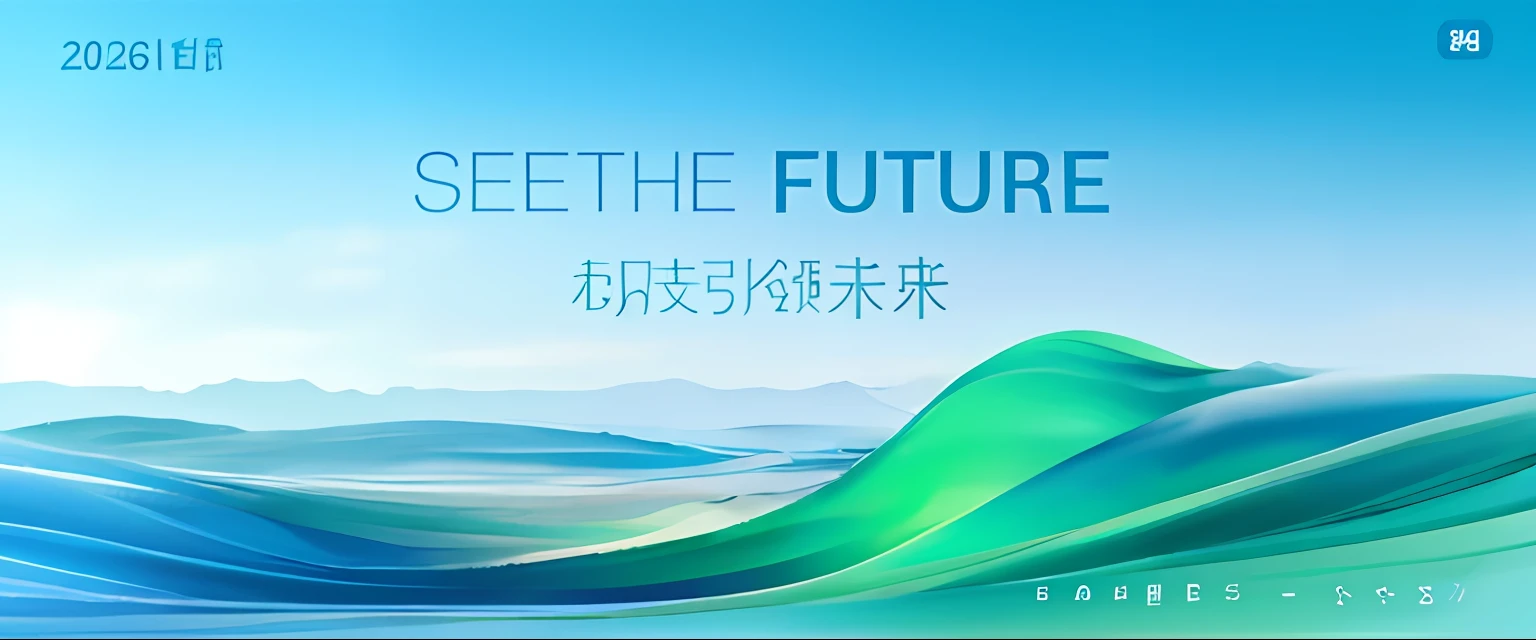 Poster close-up，The background is waves, future-tech, In the future, Set in the next 2 1 5 0, bright blue future, Chiba Yuda, 1 9th, foreseeing the future, The future, High-tech of the future, A new future, Future technology, the image is futuristic