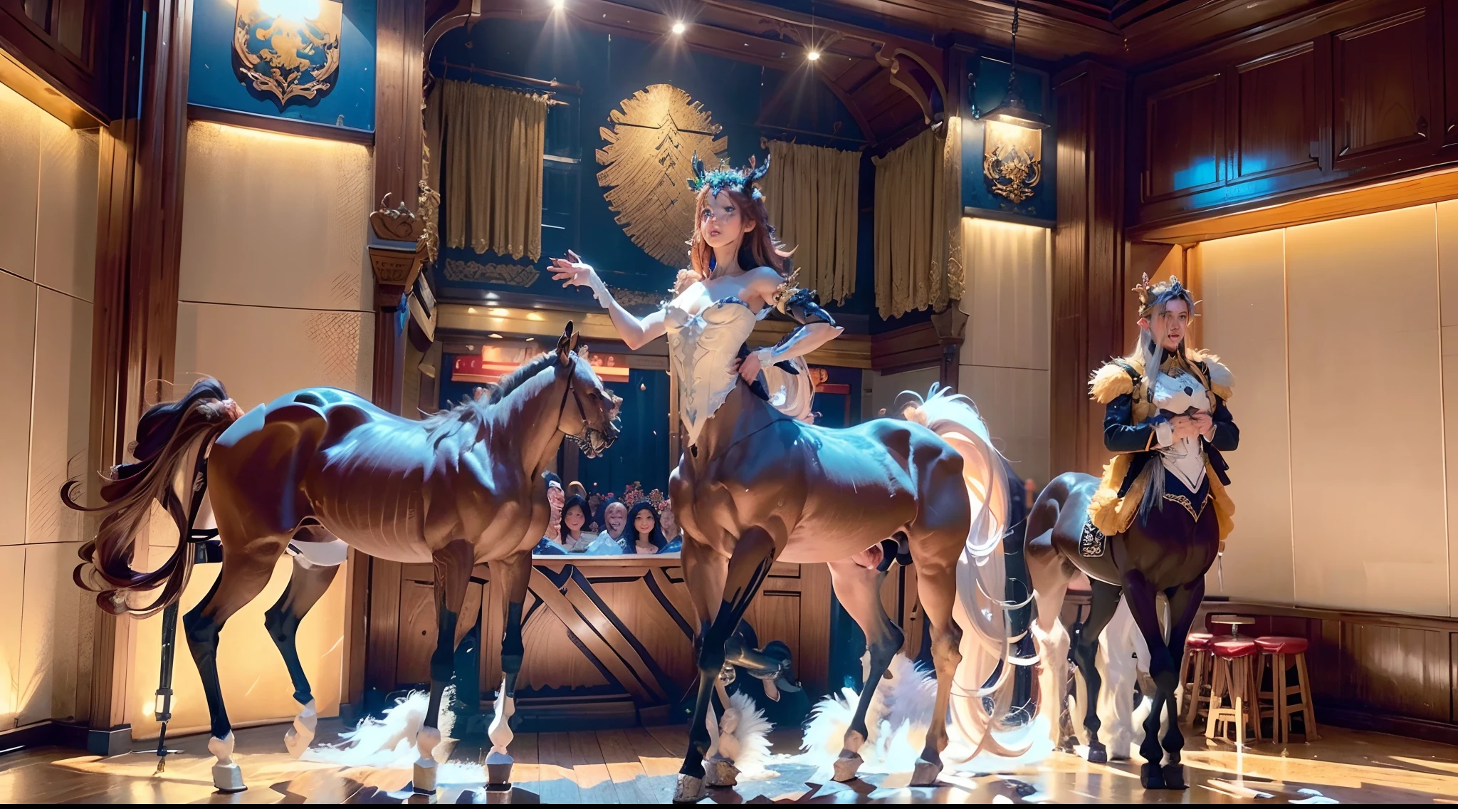 In the beautiful illustration of this super-grand scene,The ultra-long-range lens is shown(Eight unique centaur characters9.9),They all have their own characteristics,Vivid and interesting。Radiant angelic centaurs from the heavenly realm,To the hellish centaurs surrounded by nightmarish flames,And then to the Wind Immortal Centaur dancing in the air,There are also one-horned centaurs surrounded by thunder and lightning,and mechanical centaurs that shine with metallic light,And then to the powerful dragon centaur with colored dragon scales covering the whole body,The elegant and agile elf centaur always wears a flower crown with its slender and graceful lines,Enchanting and charming Tiflin centaurs。Each character has their own unique charms and abilities。The illustration uses advanced artistic techniques and tools,(Divide the scene into sections by geometric arrangement:9.9),Each section corresponds to a centaur character,This makes more efficient use of space。Through Midjourney's advanced brush tools、Color palette、Material packs and model packs,Exquisite costumes and equipment are designed for each centaur,Enhances the character's personality and visual appeal。The scenery in the illustrations is stunning,There are changing skies、rainbowing、extreme light、Stars and Moon。Incorporating iconic landmarks such as Mount Everest,and fireworks、tranquil lake、Natural and urban elements of waves and neon lights,Creates a magical atmosphere。The centaurs showed off their skills and equipment in a variety of environments,This is true even in extreme alien landscapes。(Use Midjourney's tools、Material packs、Texture tools、The color palette makes depicting details vivid and realistic9.9),From intricate hairstyles and clothing to authentic textures,Enhances the realism of the characters and surroundings。The fusion of multiple art styles adds movement to the centaur's movement at all angles,The overall visual experience is further enriched。The final illustration was described as a "master