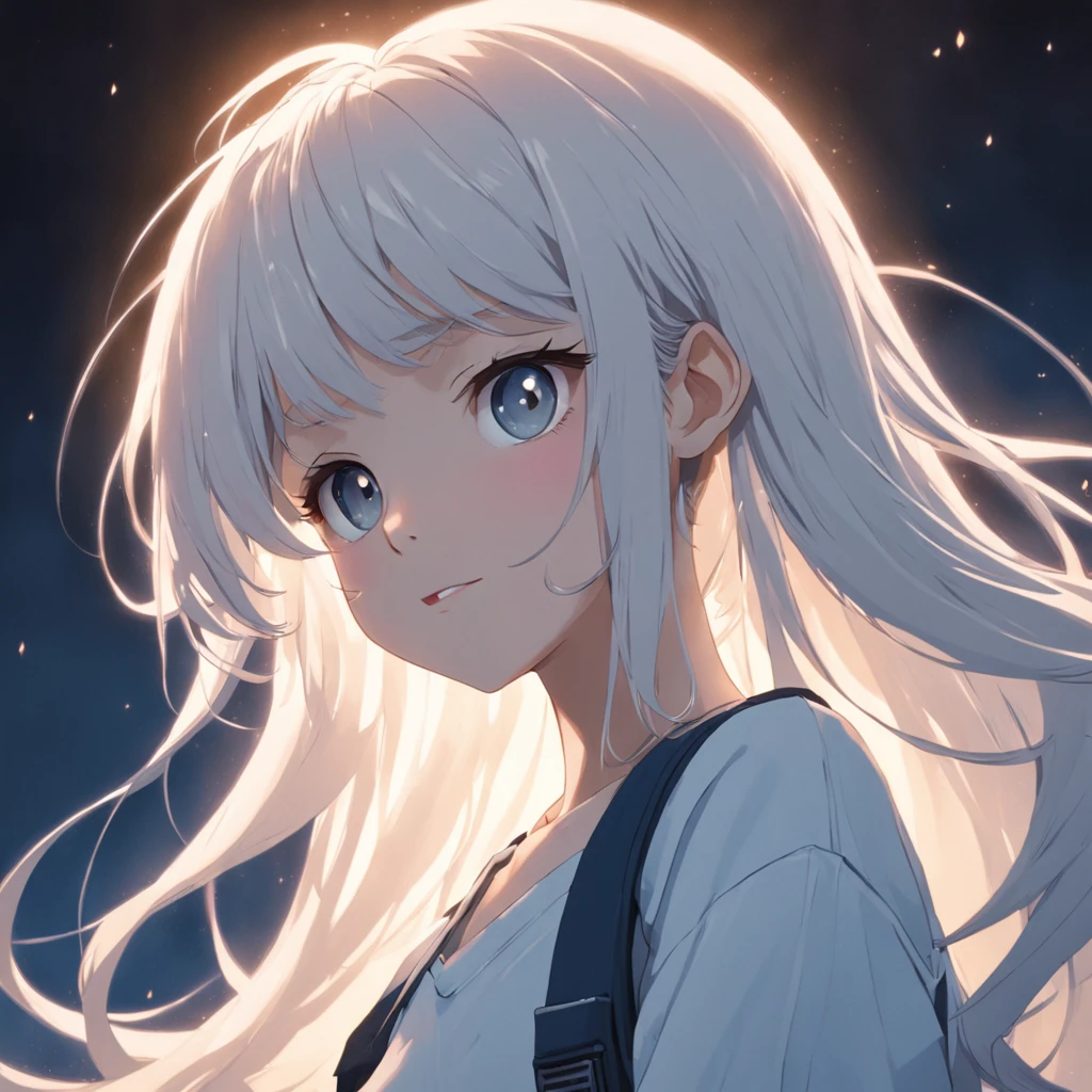 Female，Age 15 years old Junior high school student Positive image Light color to light skin tone，White hair，There is a noticeable flush on the face，Some shyness，The upper body is exposed，The chest is very large，Cassette is visible，casually dressed