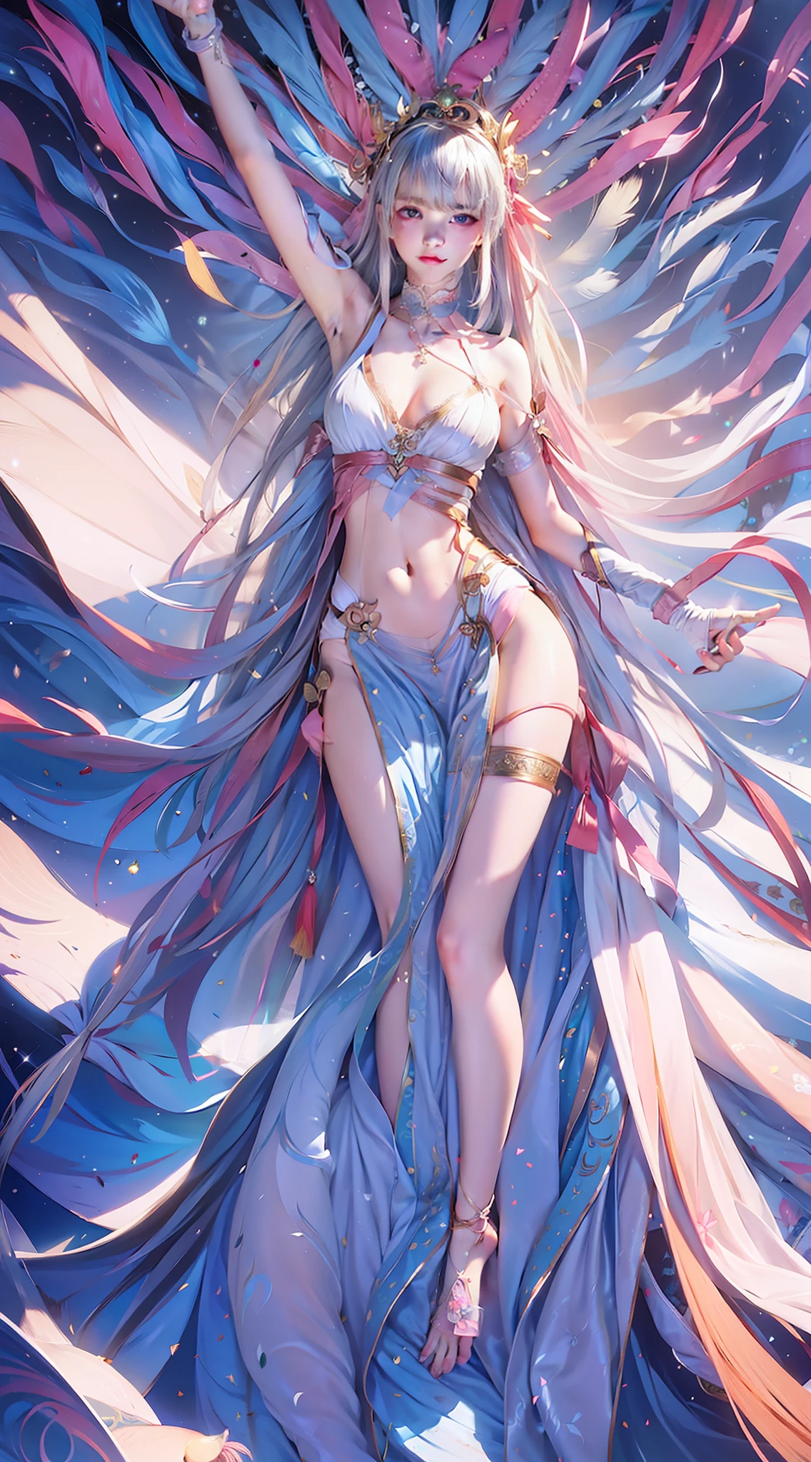 Real picture,tmasterpiece,8K,1girll,fox ear,White tang costume,The clothes are open,Lie asleep in bed,Spread your legs M,Large bust,slender leg,Beautiful and clear facial features,perfect eyes,Palace,delicate hand,Flat lower abdomen,Clear hands are naturally flat。