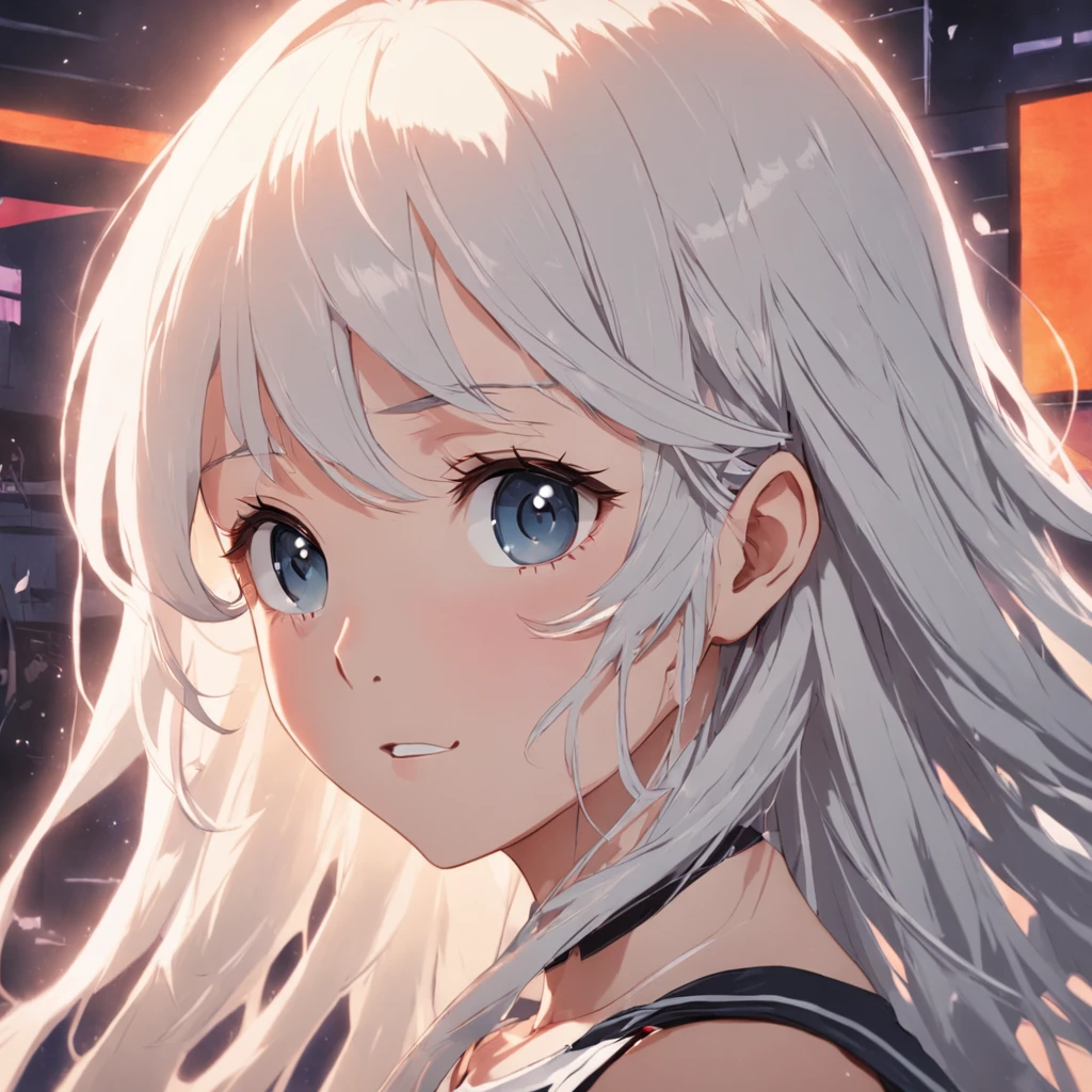 Female，Age 15 years old Junior high school student Positive image Light color to light skin tone，White hair，There is a noticeable flush on the face，Some shyness，The upper body is exposed，The chest is very large，Cassette is visible，Only wearing a bra