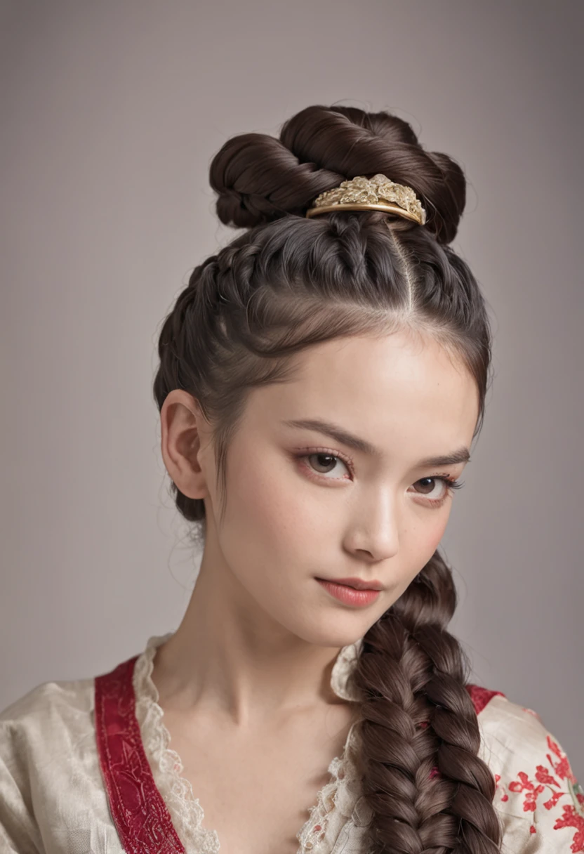 nihongami, low-braided long hair, tied hair, chonmage, undercut, multiple braids