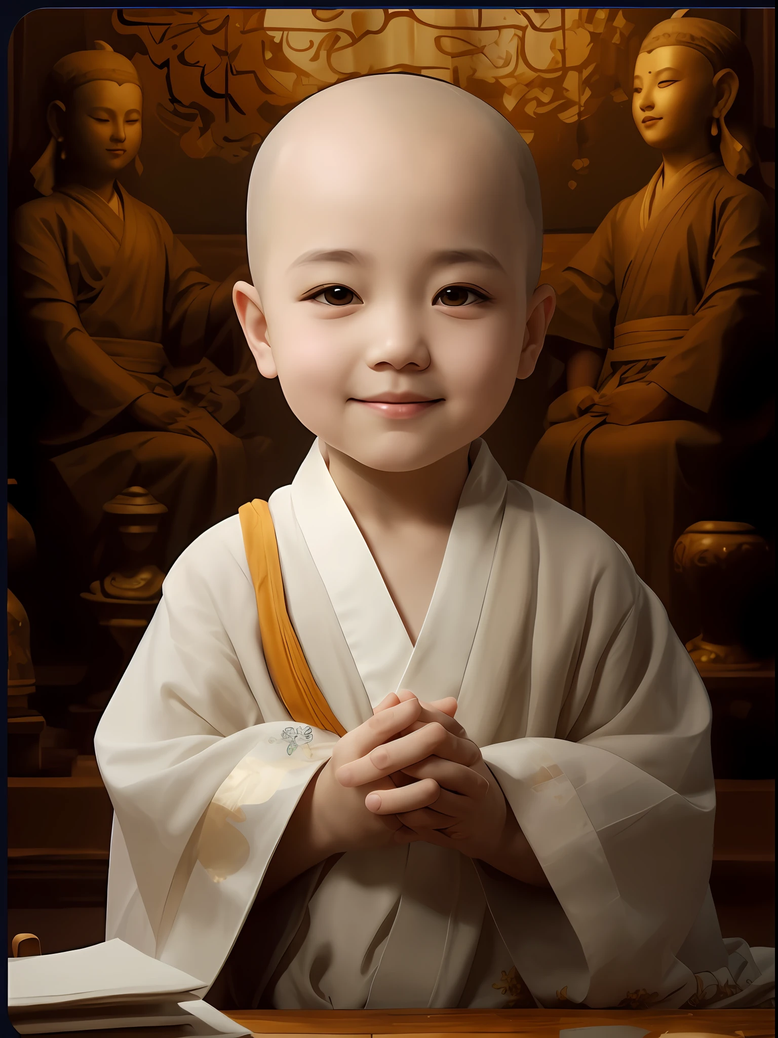 wearing long white togas,Alafid with bald head and smile, portrait of monk, author:Li Meishu, Buddhist, yanjun cheng, author:Yu Zheding, buddhist monk, monk clothes, ruan jia beautiful!, white daoist robes, author:Li Shixing, portrait shooting, dressed in simple robes, Zhang Jingna