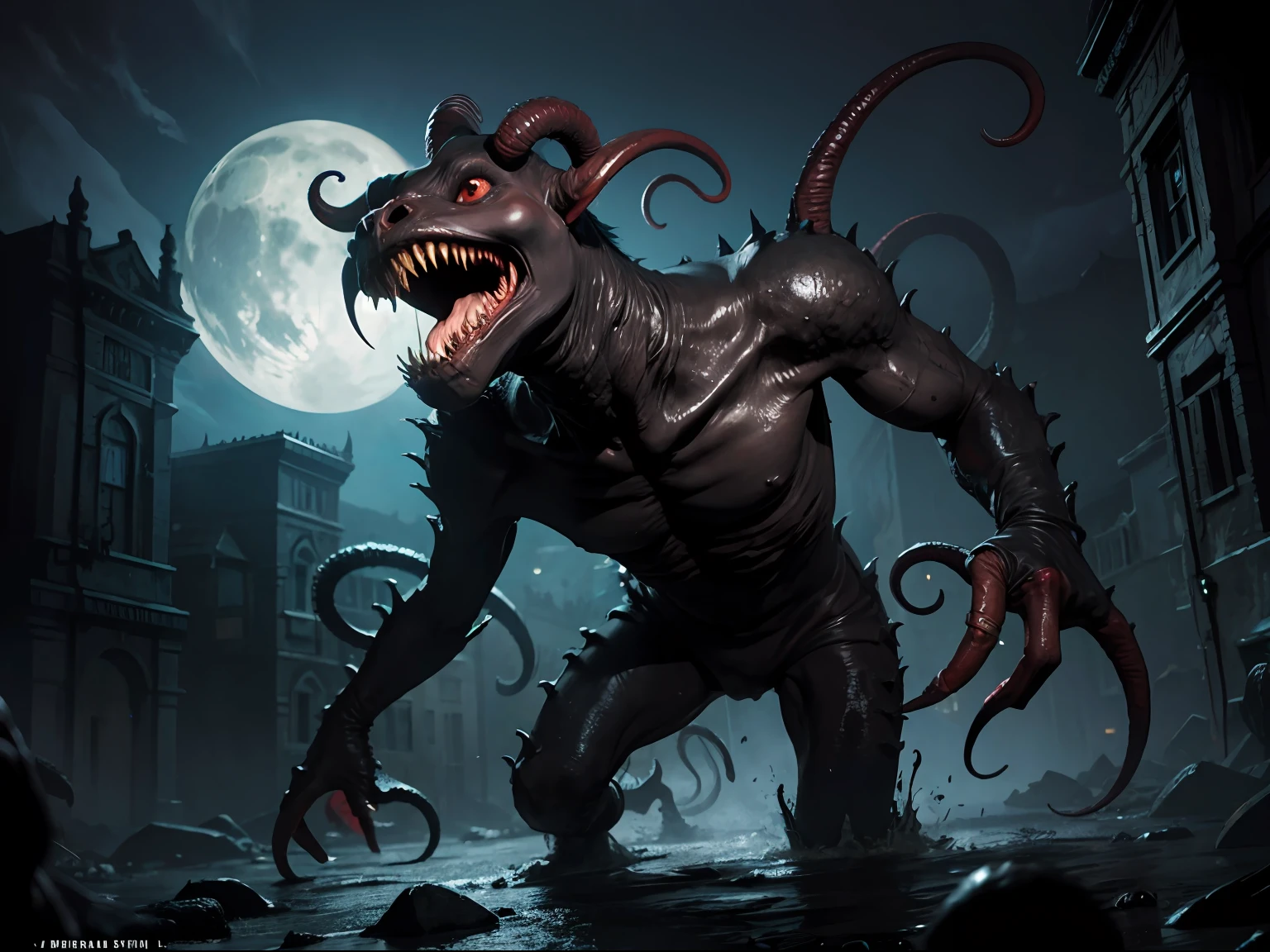 An evil creature，Mother of the Black Goat，Spooky Eldridge Tentacles Universe Out of This World Ancient Times Cthulhu Monster Surrealism Haunted Mysterious Lovecraft Style Complex Phantom Scary Abyss