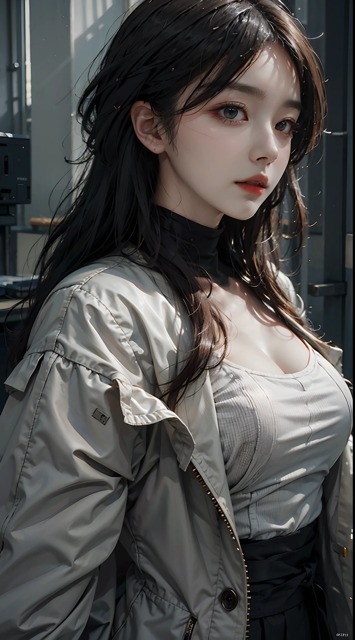 1 beautiful woman, long coat tokyo tower, (Sui Ishida, ) dramatic lighting (masterpiece, best quality),