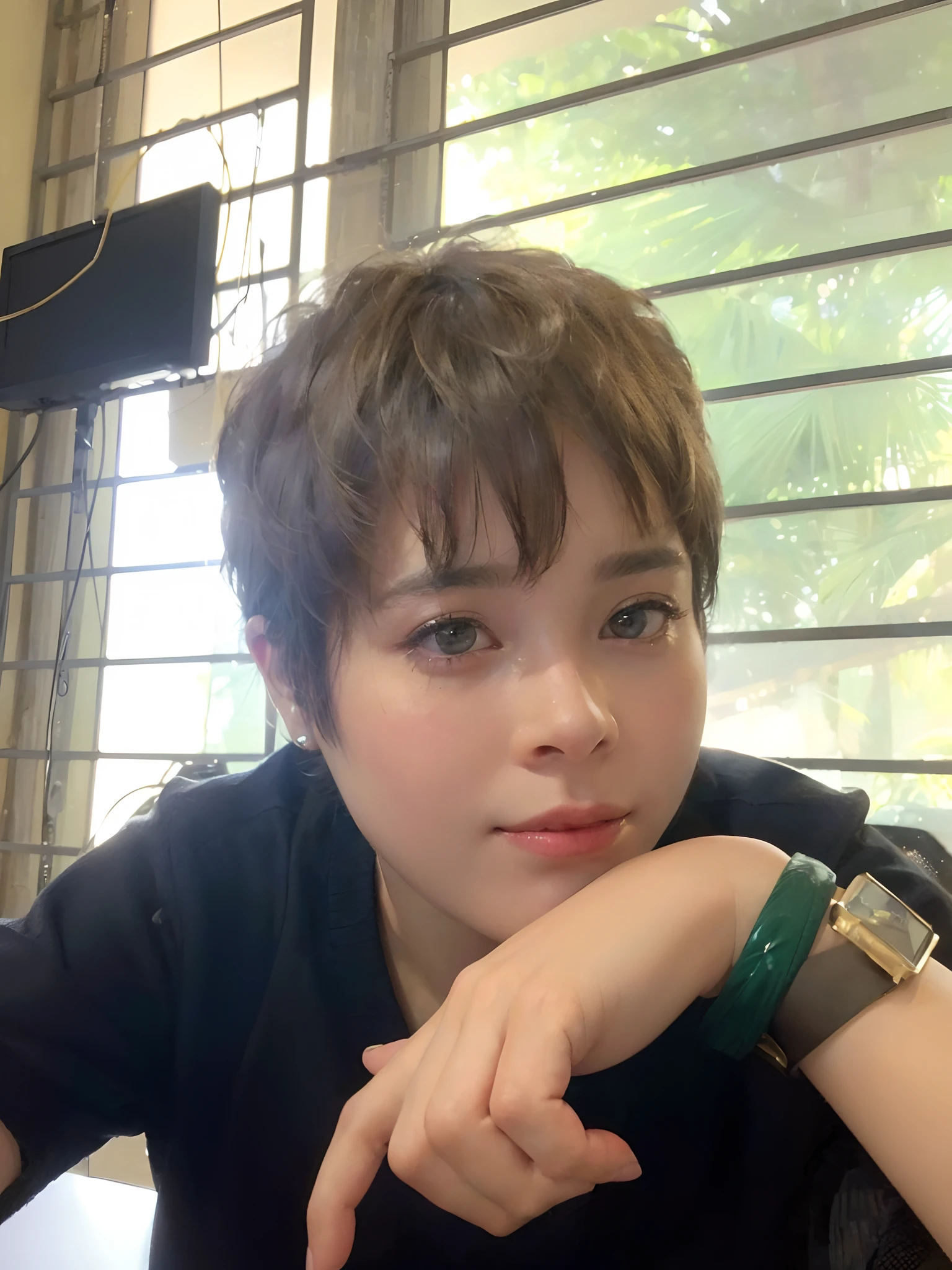 (masterpiece:1.3), (8k, photorealistic, RAW photo, best quality: 1.4), (1girl), beautiful face, (realistic face), (black hair, short hair:1.3), beautiful hairstyle, realistic eyes, beautiful detailed eyes, (realistic skin), beautiful skin, (sweater), absurdres, attractive, ultra high res, ultra realistic, highly detailed, golden ratio
