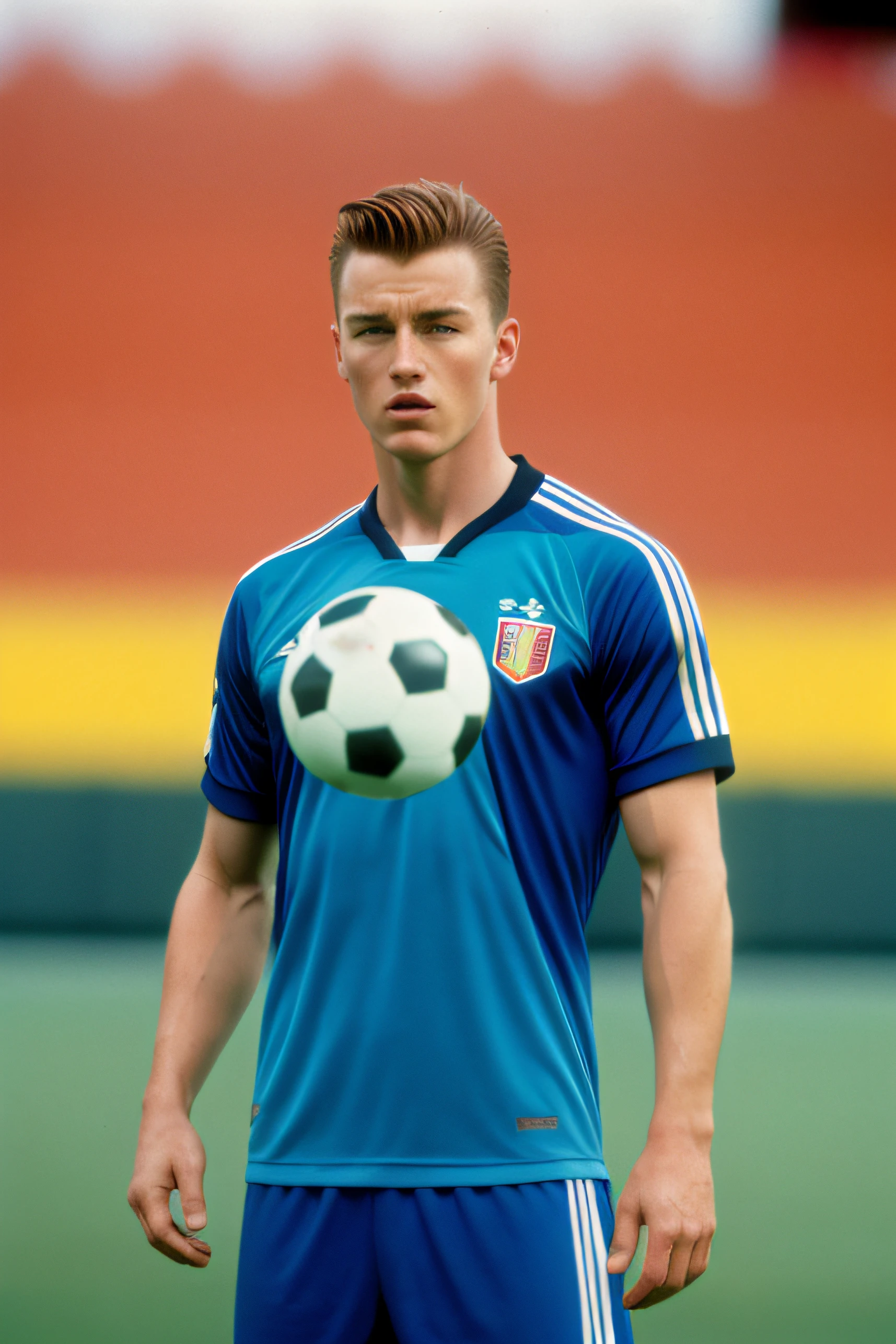 Male characters,soccer ball,Movie stock photo,4 Kodak Portra 400,Camera f1.6 shots,rich colours,Ultra photo realsisim,textures true to reality,dramatic lights,cinestill 800,