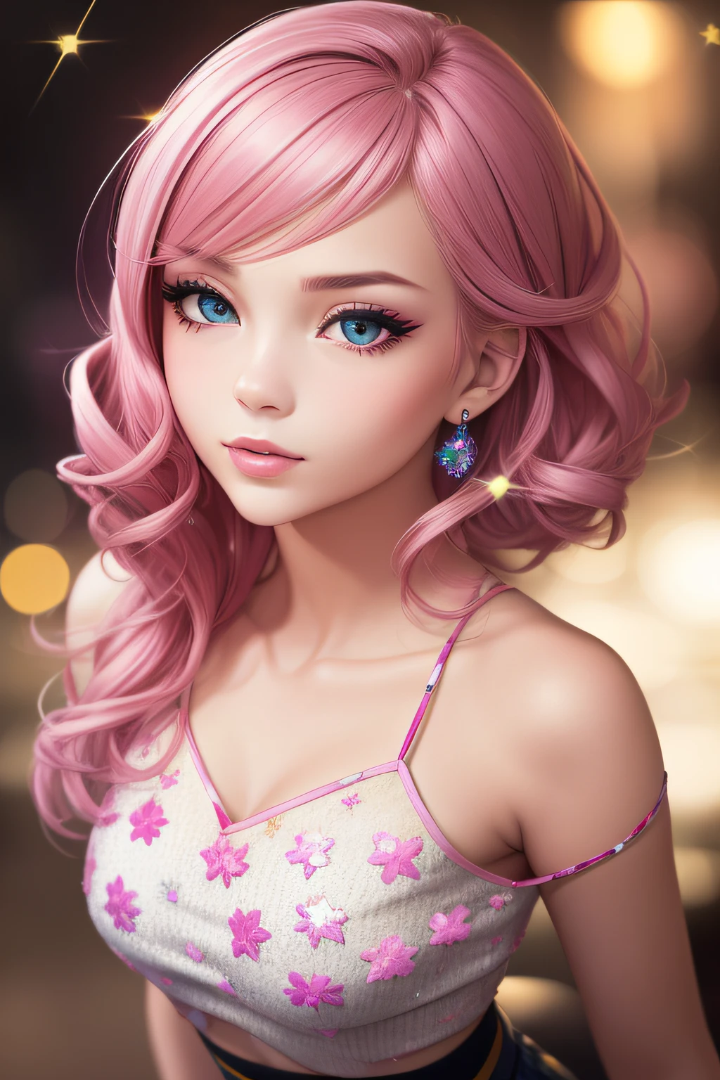 unparalleled masterpiece ever, super realistic 8K , erfect artwork、Cultural fashion for s in the UK、Sexy and colorful、shockingpink、((a miniskirt))、frilld、Women's glitter fashion、A detailed face、face perfect、perfect eyes、high-detail