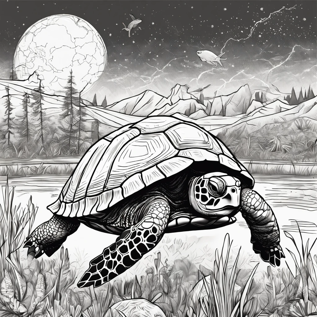 turtle walking, quality, drawing, line doodle, monochrome scheme
