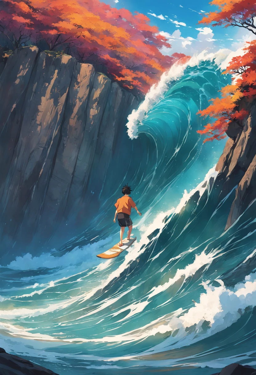 Life experience　Man riding the wave well