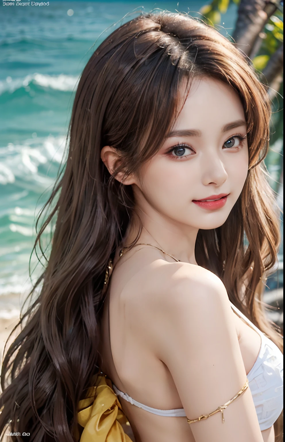 ((Genuineライティング、highest quality、8k、masterpiece:1.3))、8k、Clear focus:1.2、(nude:1.2)、((Genuine)) 、((Genuine light、highest quality) )、Model Body Type:1.4、(Dark brown hair、outside:1.8)、Dark brown eyes、Long Hair、Resort、At Nangoku Hotel、(24-years-old:1.3)、Highly detailed face、fine grain、double eyelid、necklace、Put your hair over one eye、High heels、eyeliner、Comb your hair、Blue sea view、liberation、Model pose、nsfw:1.5