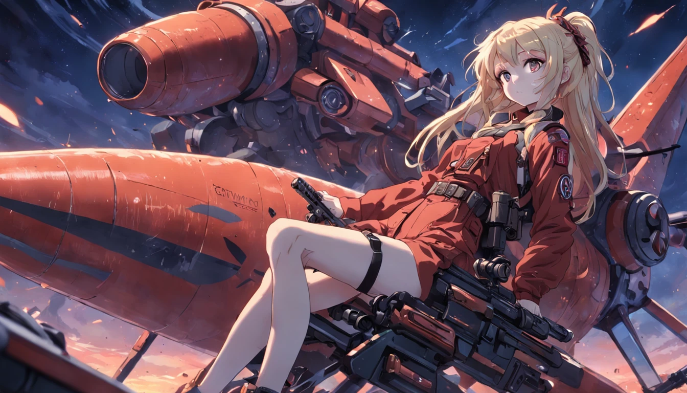 Machine guns, rifles, tanks, Planes, artillery，sci-fy，Otherworldly，a beauty girl