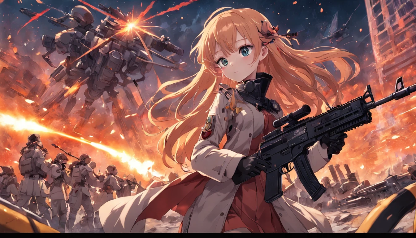 Machine guns, rifles, tanks, Planes, artillery，sci-fy，Otherworldly，a beauty girl