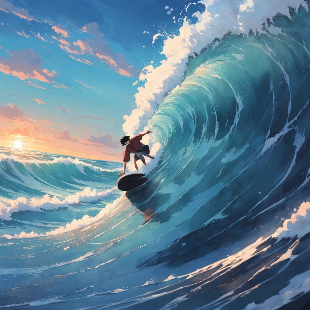 Life experience　Man riding the wave well