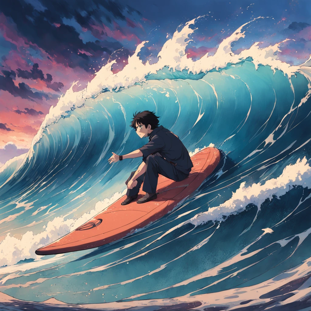 Life experience　Man riding the wave well