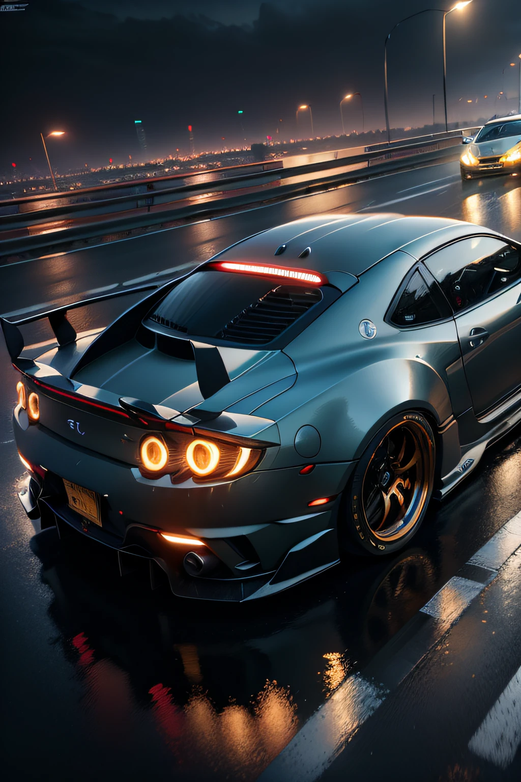 (stance), Masterpiece,Best quality,offcial art,Extremely detailed Cg Unity 8K wallpaper,illustration, Light,Car, Bright, sports cars, Vehicle focus, Road, ((Need for speed)),((National Bureau of Statistics)), Moving, Wet, (((Night, midnight))),Neon lights,Drift, (marc)