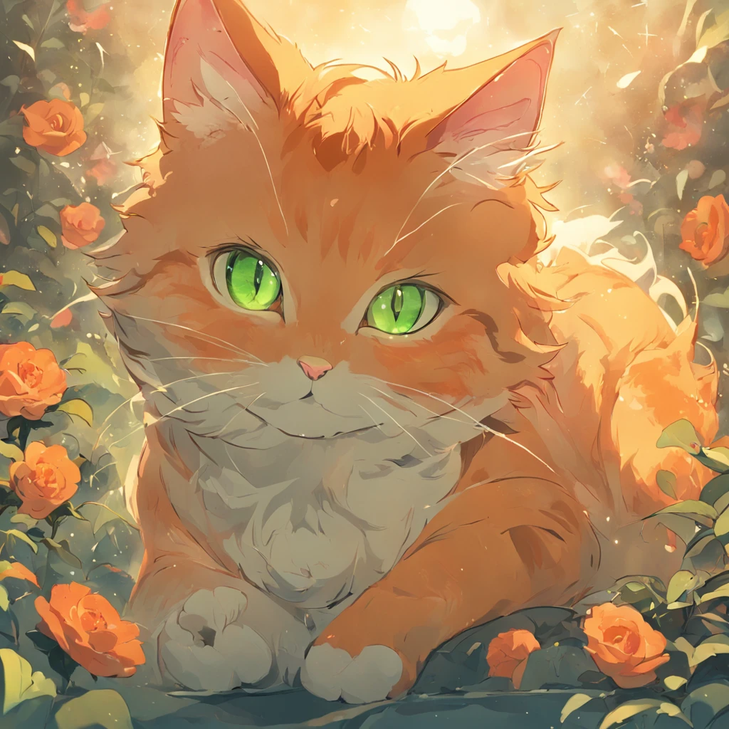 Cute kittens, Jumps, meowing, Playing, scratch, flipped, Cute.green-eyed，Orange cat，Rose flower，Collar，Skysky，morango，