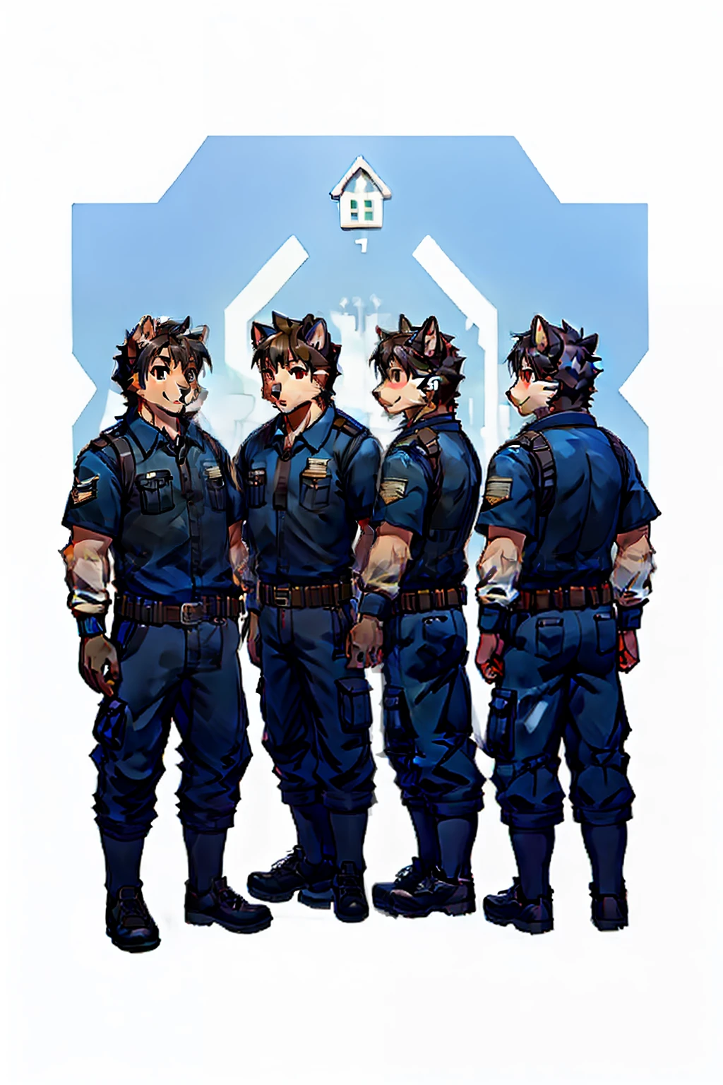 Group photo of 4 boys,House number 218,Background university dormitory,,Abstract studio