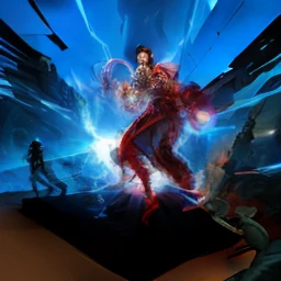 A cool battle for the Doctor. Strange and Iron Man, Red flame eyes, Surrounded by vortices of magical energy , Flat illustration , Ink paint, Splash, Workclothes dragon in the background, the wallpaper