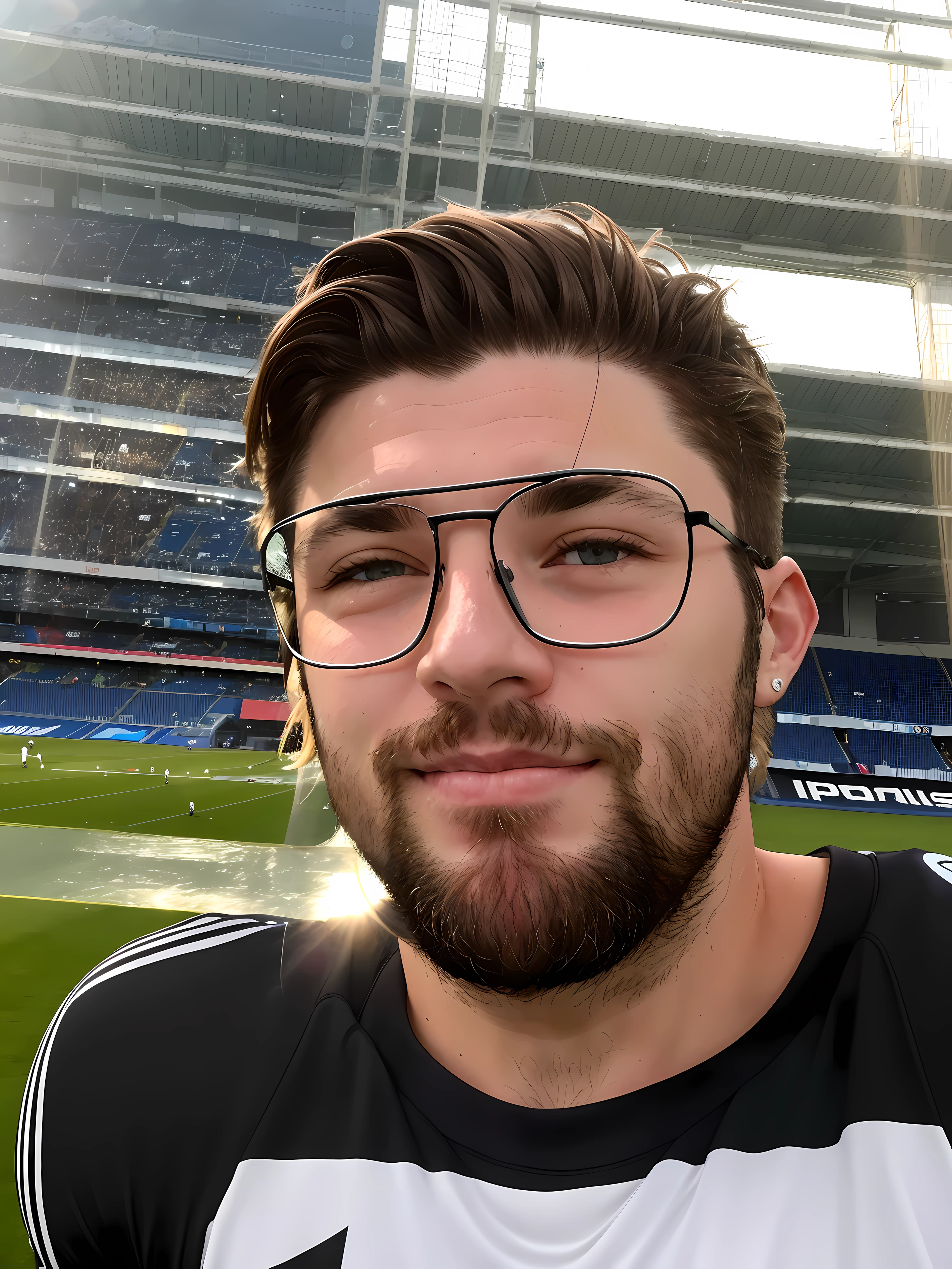 there is a man with long hair and a beard sitting on a soccer field, barry smith, chriss foss, steven wiltshire, ken currie, stewart cowley, gary ruddell, stanley kybric, bryan christie, glenn brown, angus mckie, paddy boehm, scruffy looking, guren lagan, scruffy man, ian sprigger, now.ai