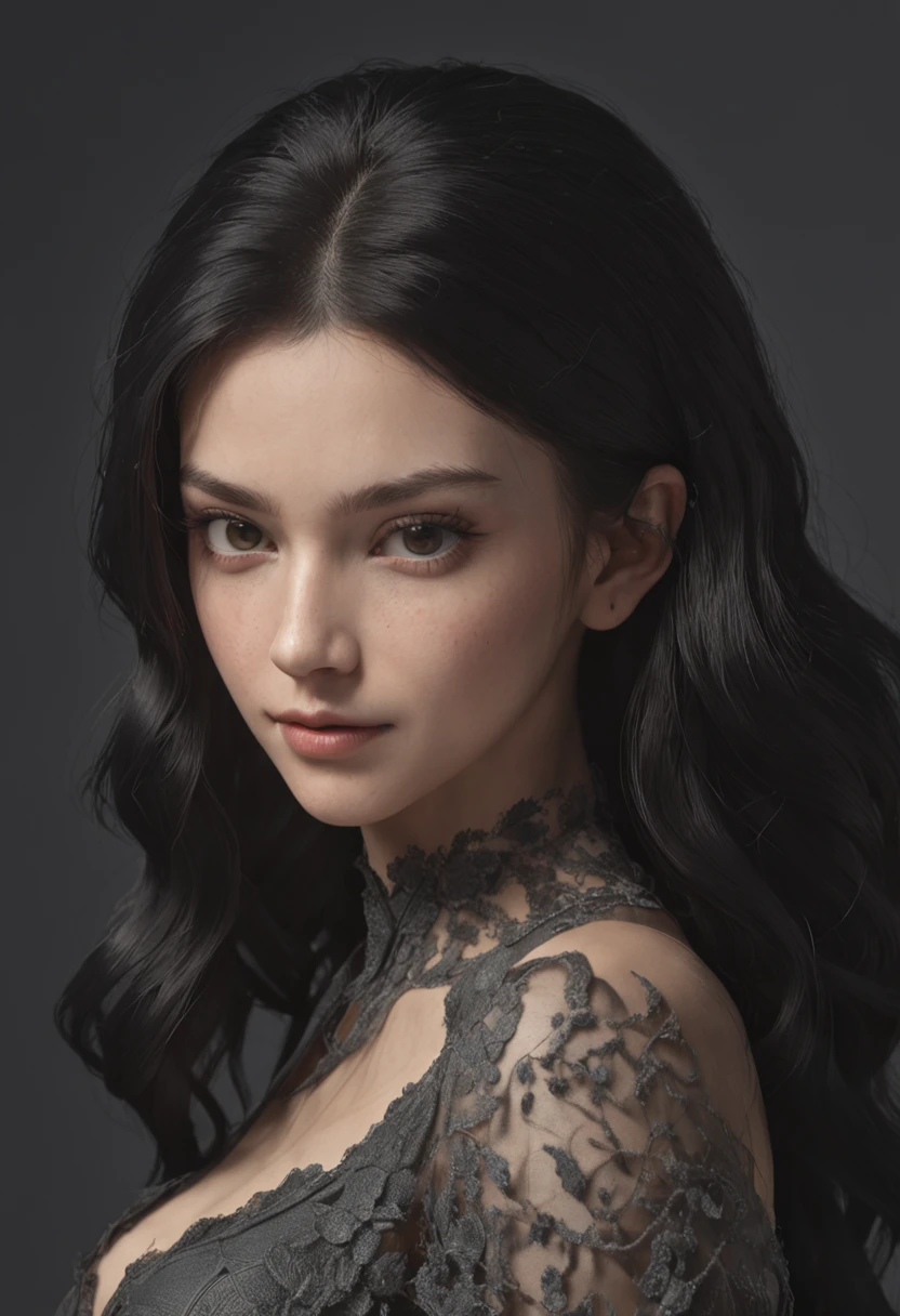 Beautiful girl，fashion hair，Jet black hair，Delicate makeup，ssmile，perfect bodies，gracefulpose，Ex Machina，Perfectcomposition, beautiful detailed intricate insanely detailed octane render trending on artstation, 8 k artistic photography, Arte conceptual fotorrealista, soft natural volumetric cinematic perfect light, Chiaroscuro, an award winning photograph, Masterpiece, oil on the canvas, raffael, Caravaggio, greg rutkovsky, beeple, beksinski, Giger, sfv, masterpiece of intricate artwork, Ominous, matte painting film poster, Golden ratio, trending on CGSociety, Intricate, Epic, trending on artstationh, By Artgerm, h. r. Giger and Beksinski, Highly detailed, vibrant, production cinematic character render, ultra high quality model