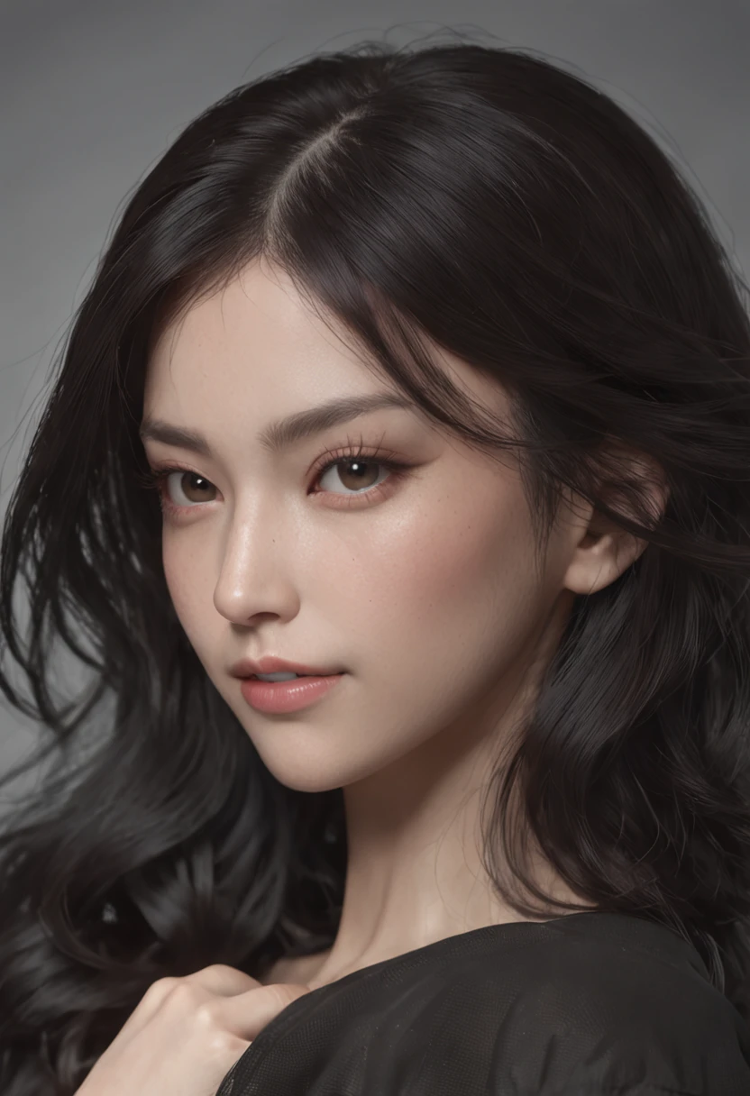 A beautiful girl who looks like Yua Mikami，fashion hair，Jet black hair，Delicate makeup，ssmile，perfect bodies，gracefulpose，Octane rendering trends on ArtStation, 8 k artistic photography, Arte conceptual fotorrealista, soft natural volumetric cinematic perfect light, Chiaroscuro, an award winning photograph, tmasterpiece，Epic, trending on artstationh, By Artgerm, h. r. Giger and Beksinski, Highly detailed, vibrant, production cinematic character render, ultra high quality model