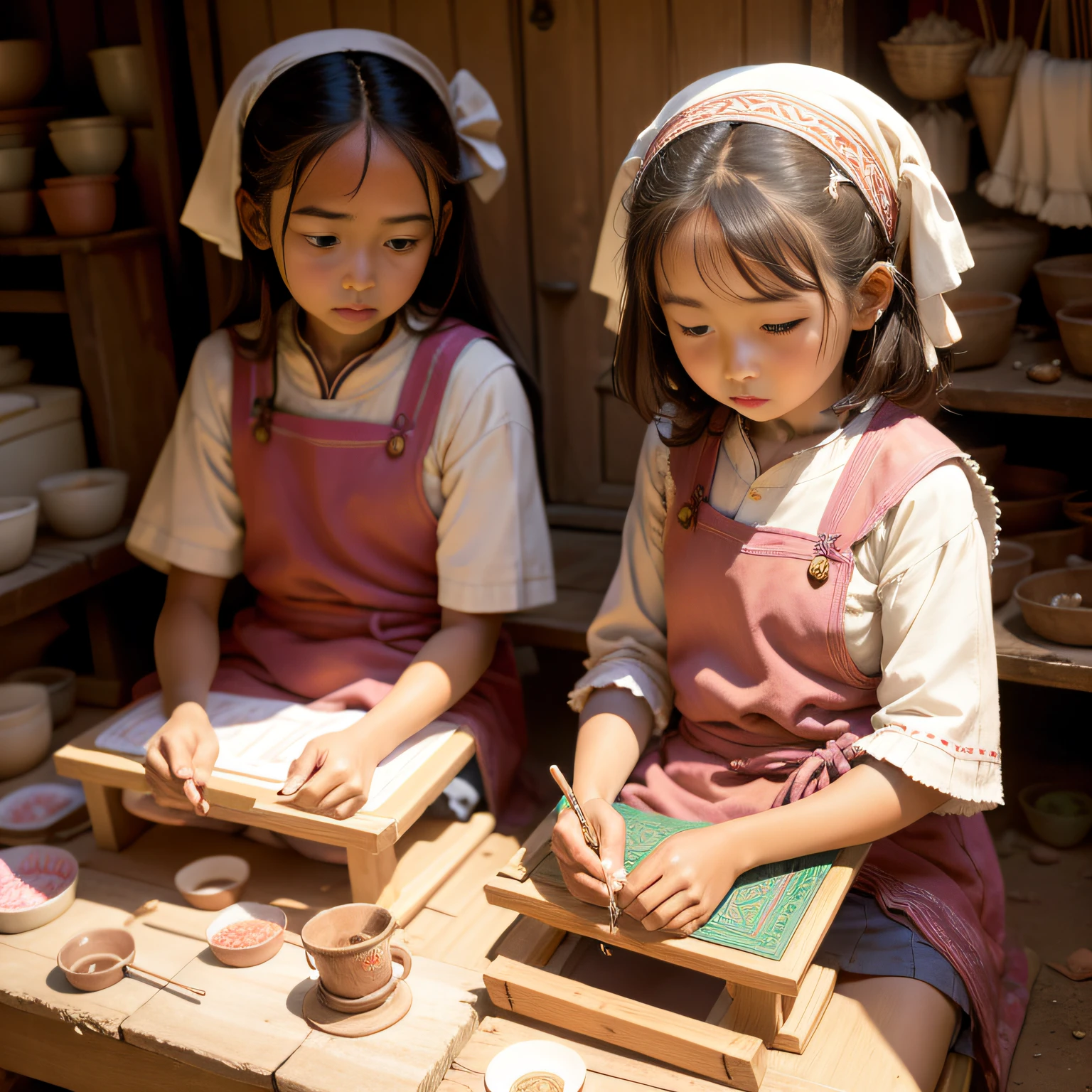 Girls making handicrafts