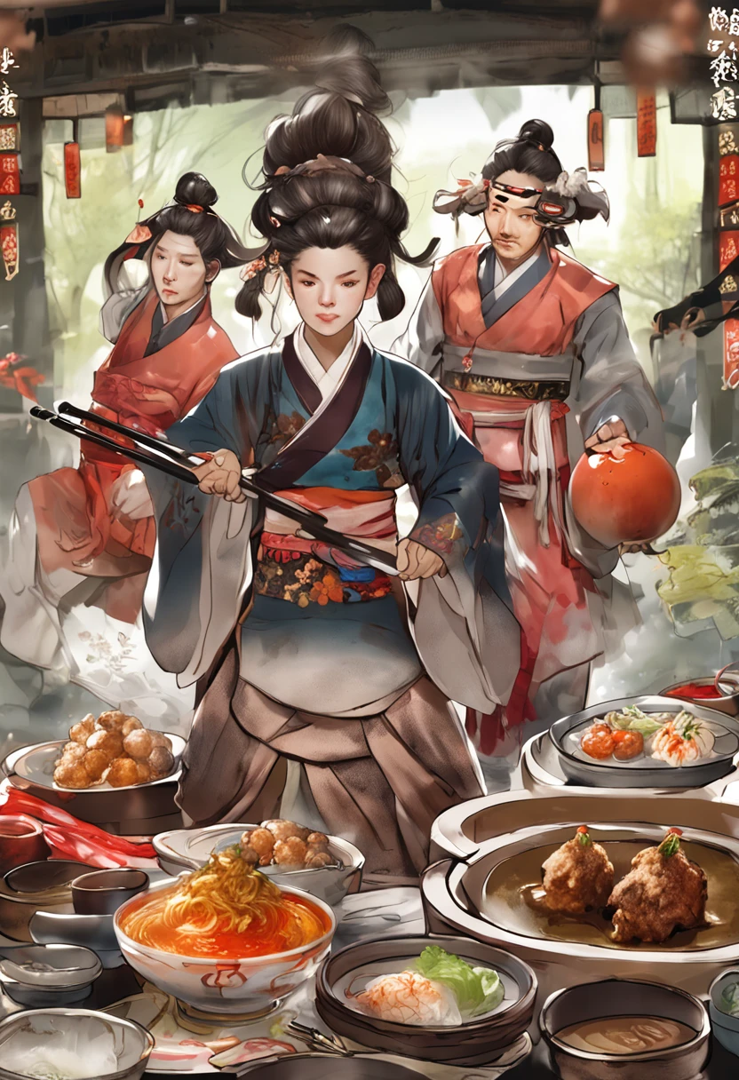 A plate of four-ki balls，Top with sauce and vegetables, in style of pan ren wei, daoshu, delicacy, sichuan, Wang Chen, in style of ruan jia, , Big meatballs, shogakukan, shaxi,