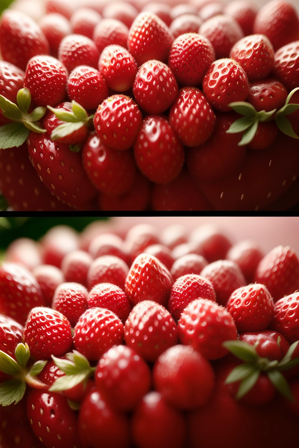 A strawberry, close up photograph, strawberry embellishment, Outstanding detail, professional fruit photography, Masterpiece works of art, close up photograph, Close-up - upward photo, closeup portrait, close up photograph, Close-up Shot Shot, “berries