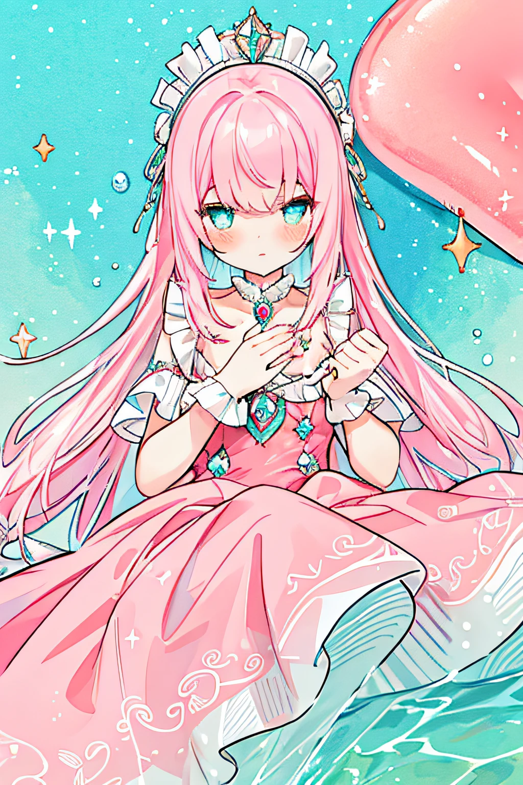 Masterpiece, Best quality, Intricate details, full bodyesbian,pinkdress,beuaty girl, Sparkling eyes, swell sea,bright vibrant colors, ta prostitute