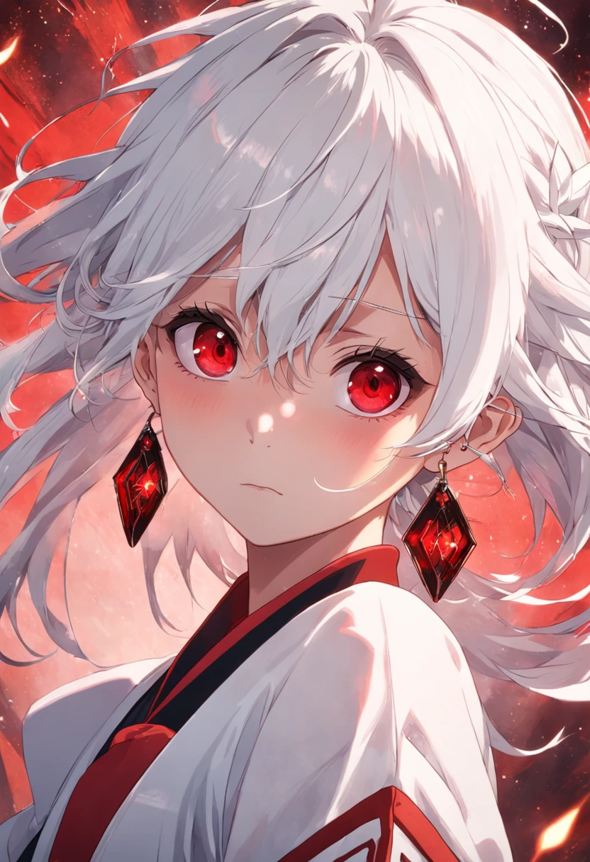 White-haired boy，Red Eyeshadow，Red earrings