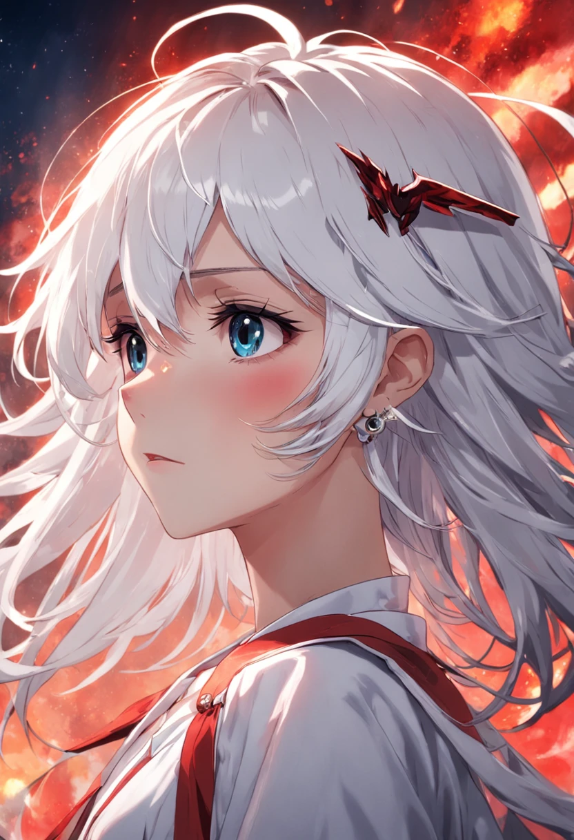 White-haired boy,Red Eyeshadow,Red earrings